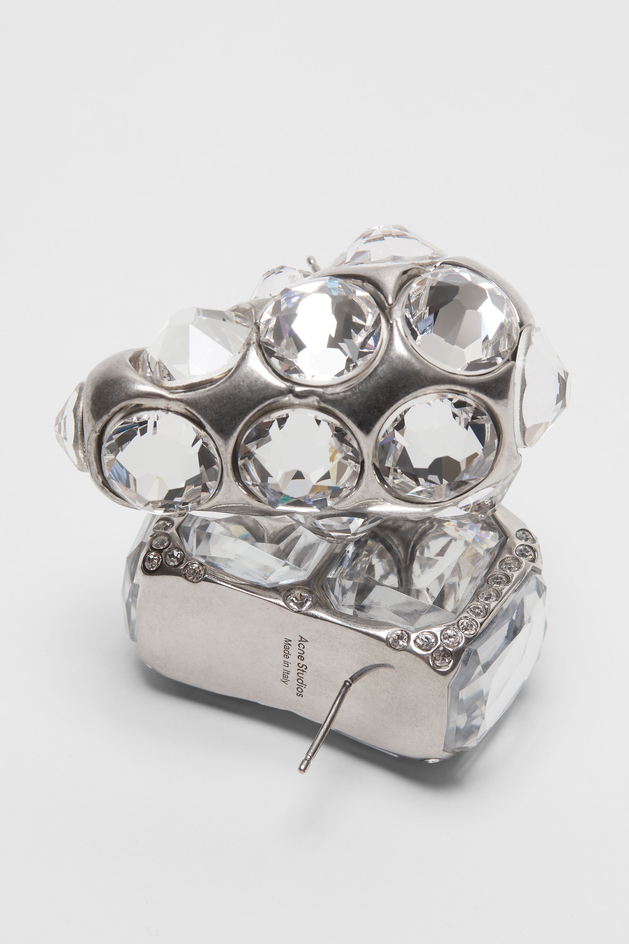 Asymmetric crystal earrings - Silver/transparent - 3