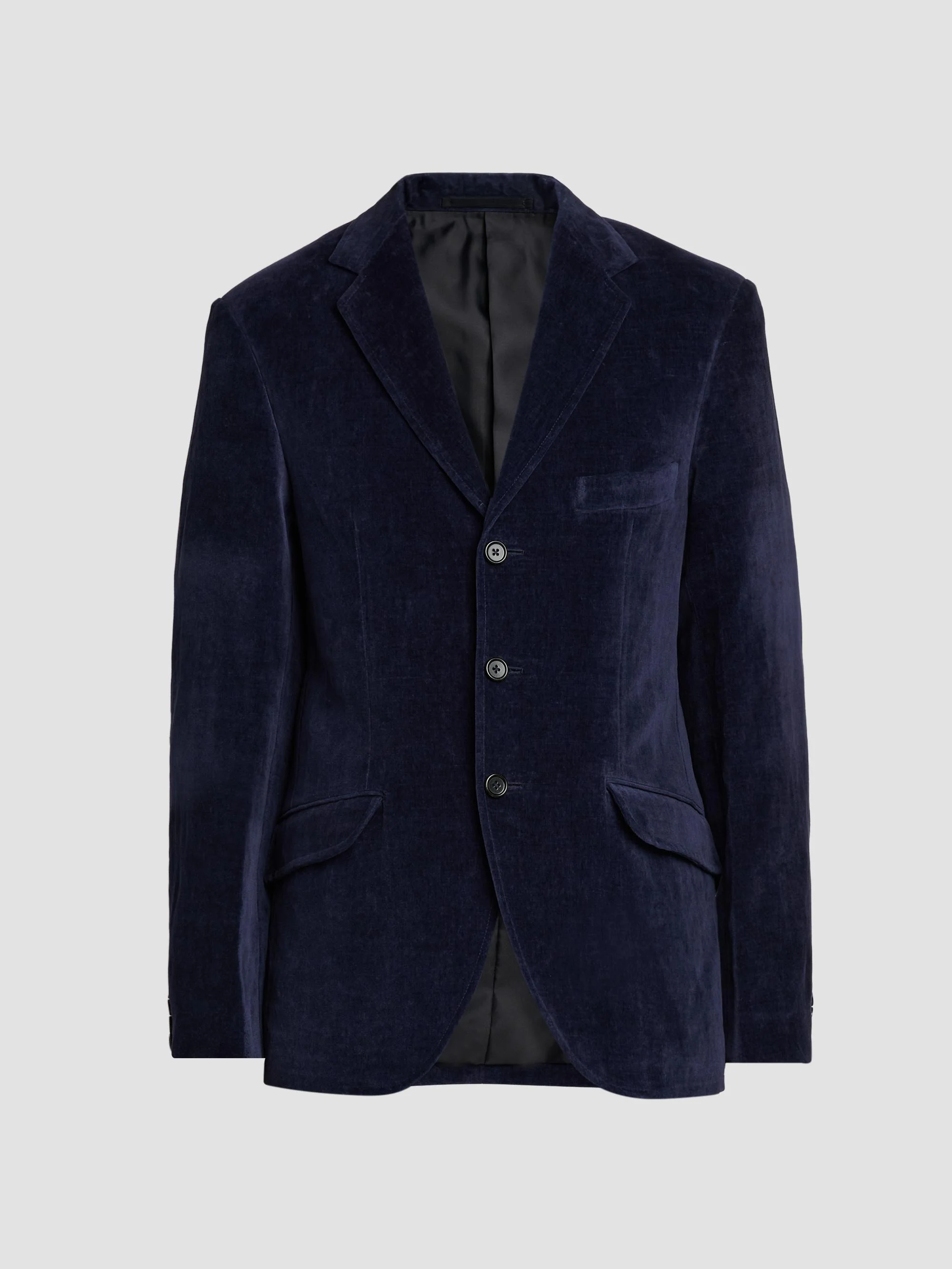 Men's Velvet Single-Breasted Jacket - Dark Blue - 1
