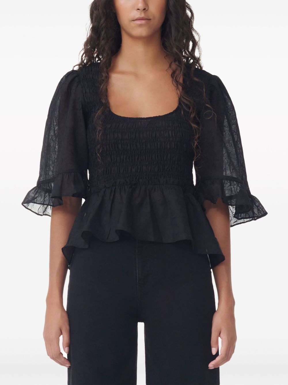 Crinkled Georgette Smock Blouse - 5