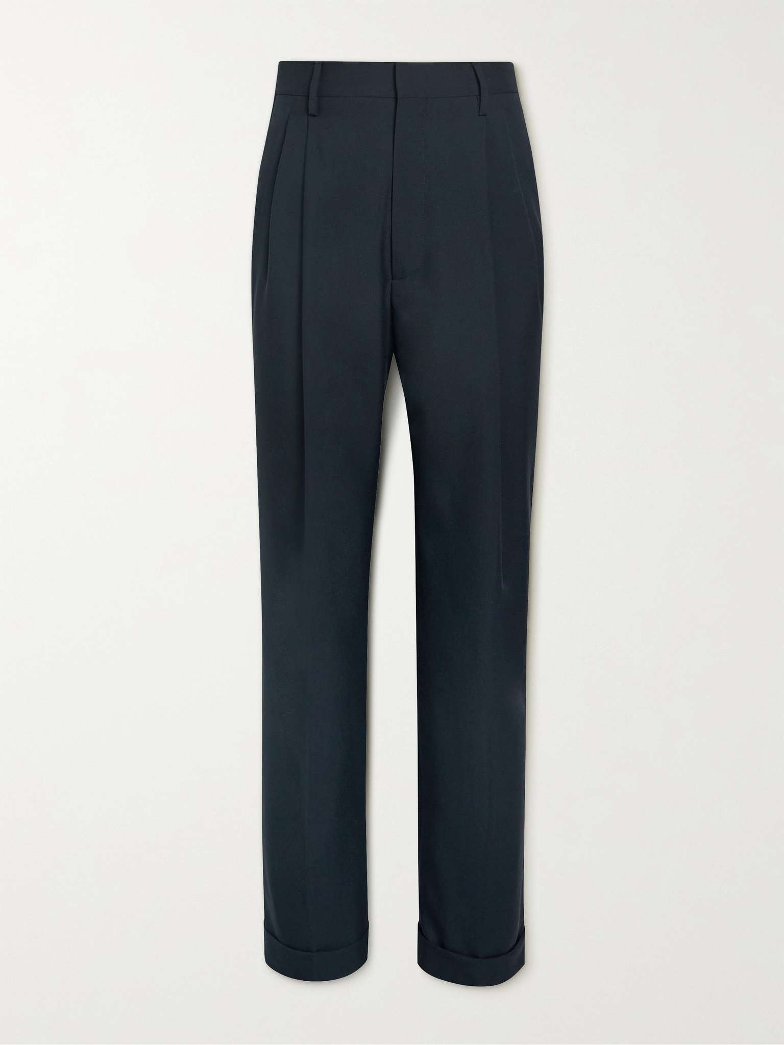 Wide-Leg Pleated Virgin Wool Trousers - 1