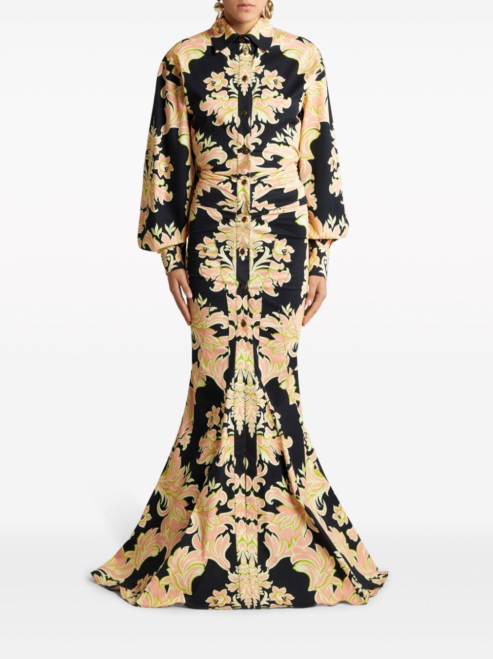 paisley-print ruched gown - 3