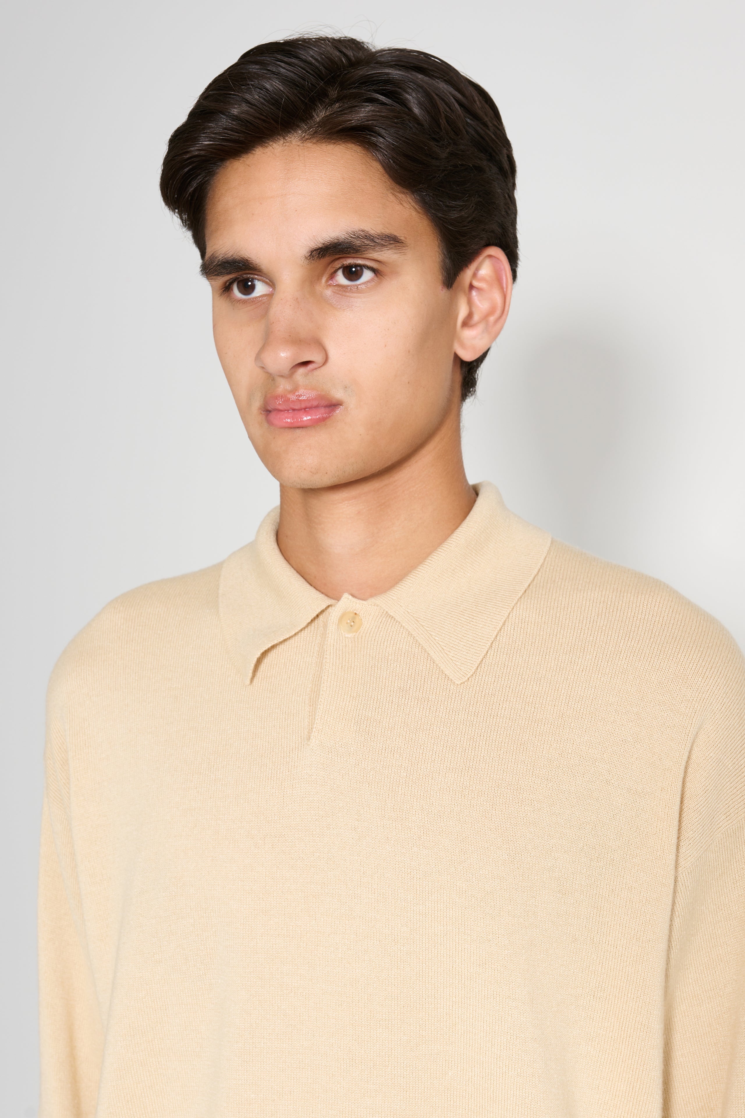 AURALEE CASHMERE SILK WOOL KNIT POLO LIGHT BEIGE - 6