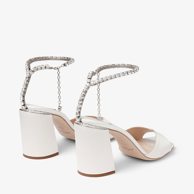 JIMMY CHOO Saeda Sandal 85
Ivory Satin Block Heel Sandals with Swarovski Crystal Chain outlook