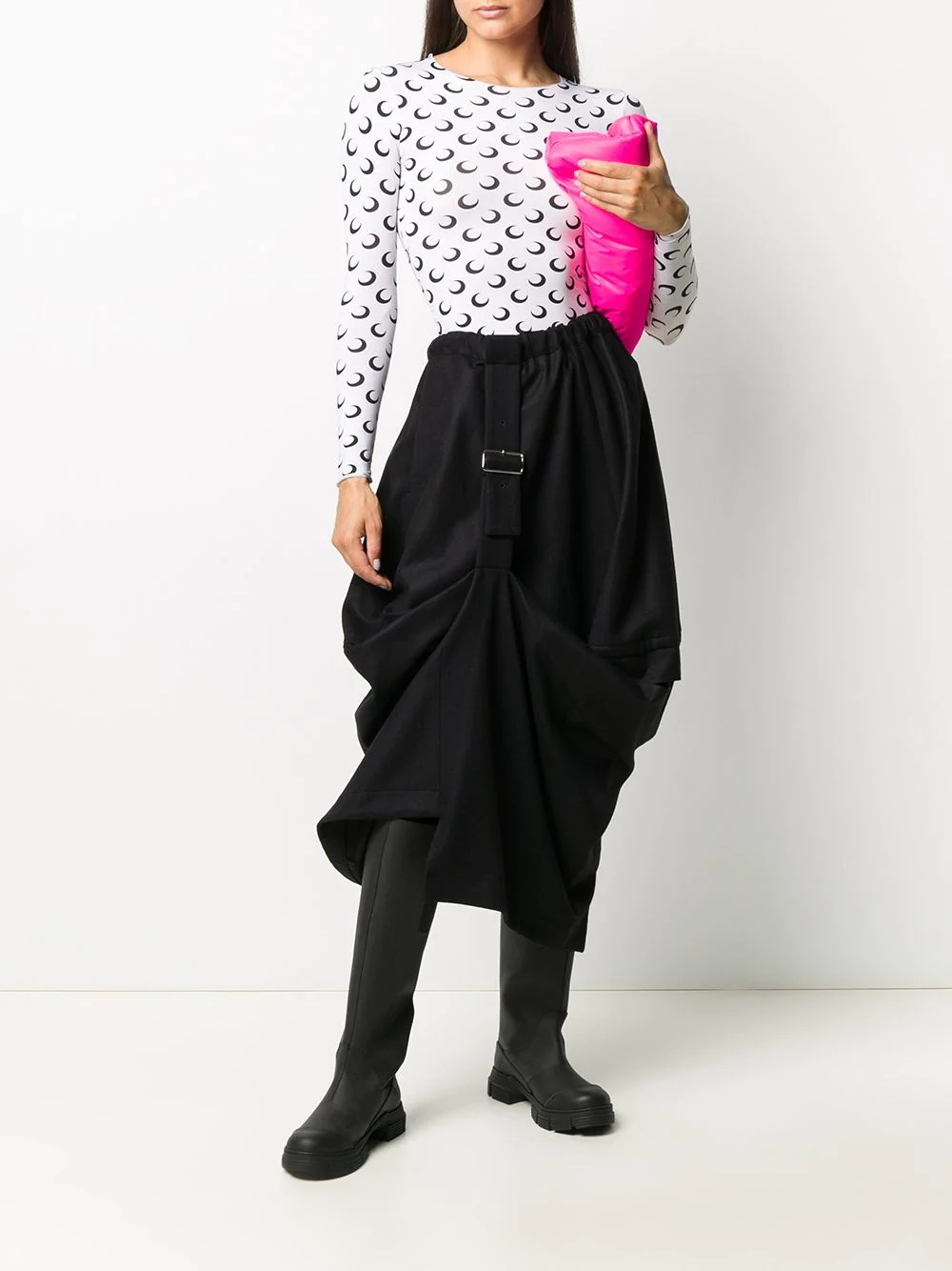 asymmetric buckled midi skirt - 2