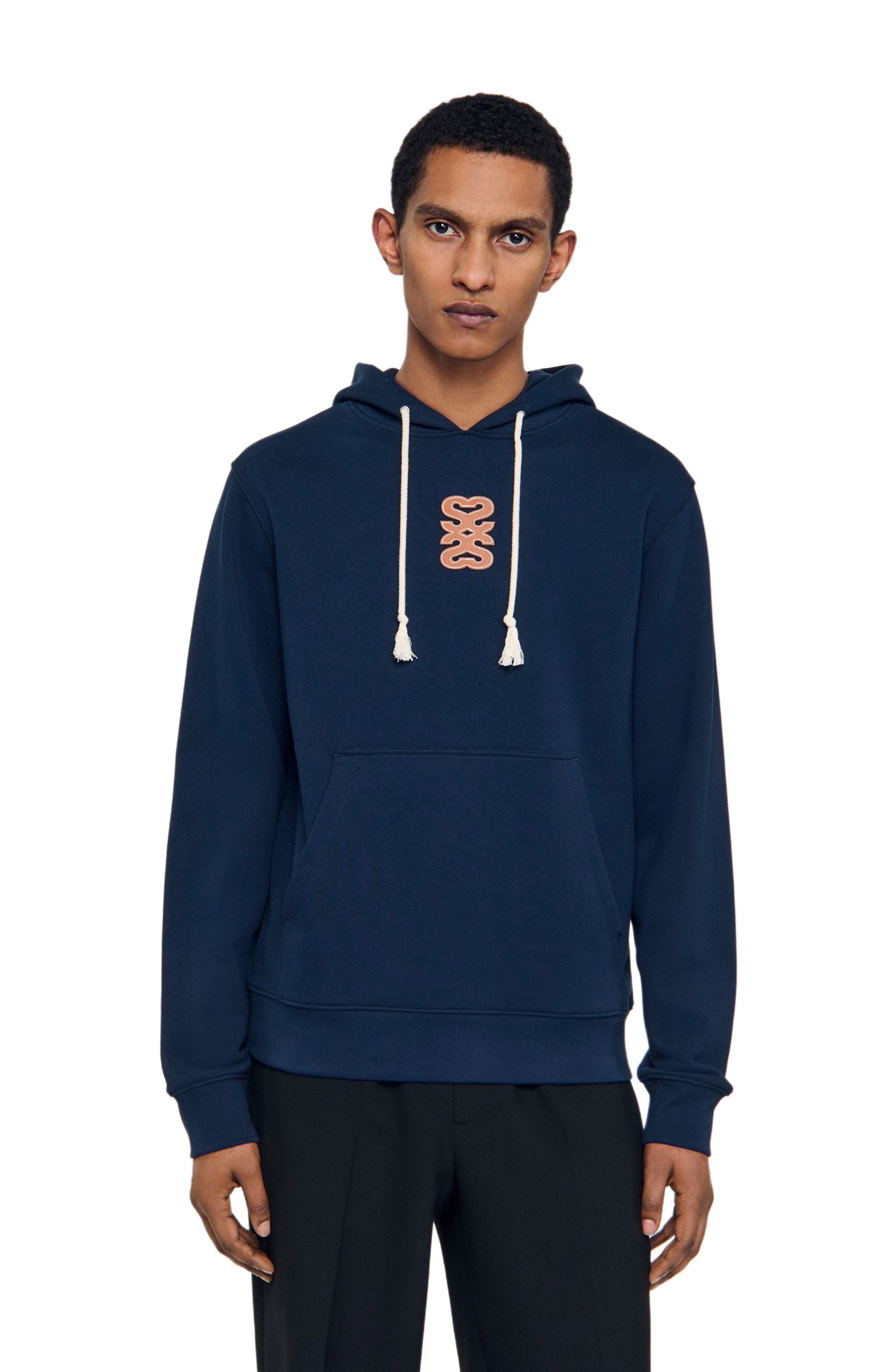 SANDRO Leather patch sweatshirt in Navy Blue at Nordstrom - 3