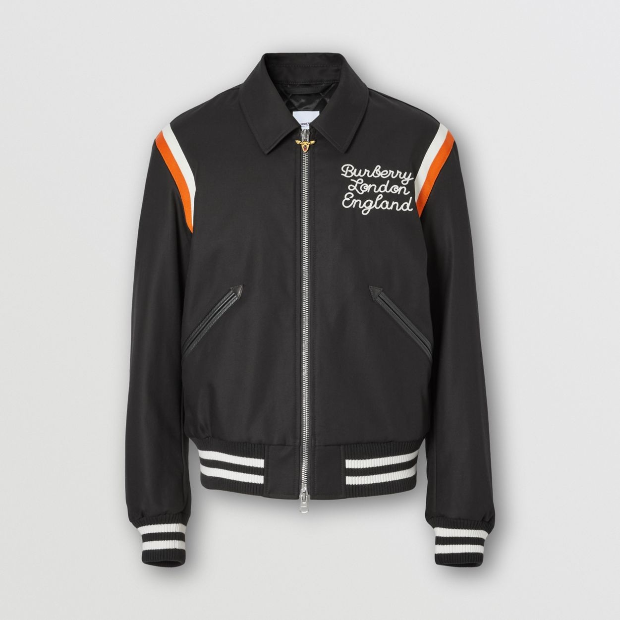 Embroidered Logo Cotton Gabardine Bomber Jacket - 1