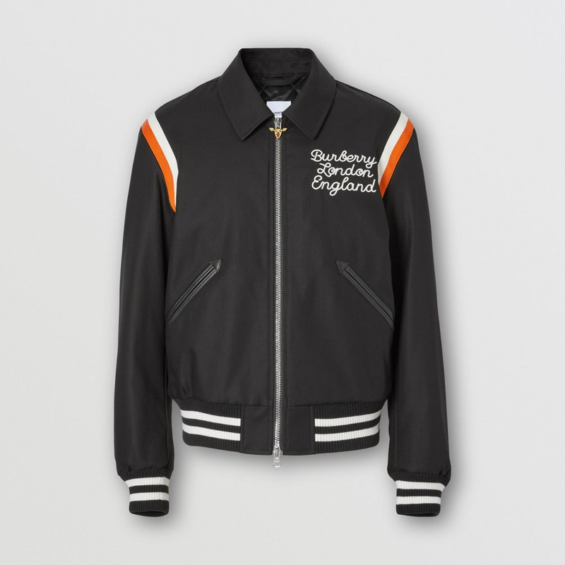 Embroidered Logo Cotton Gabardine Bomber Jacket 1