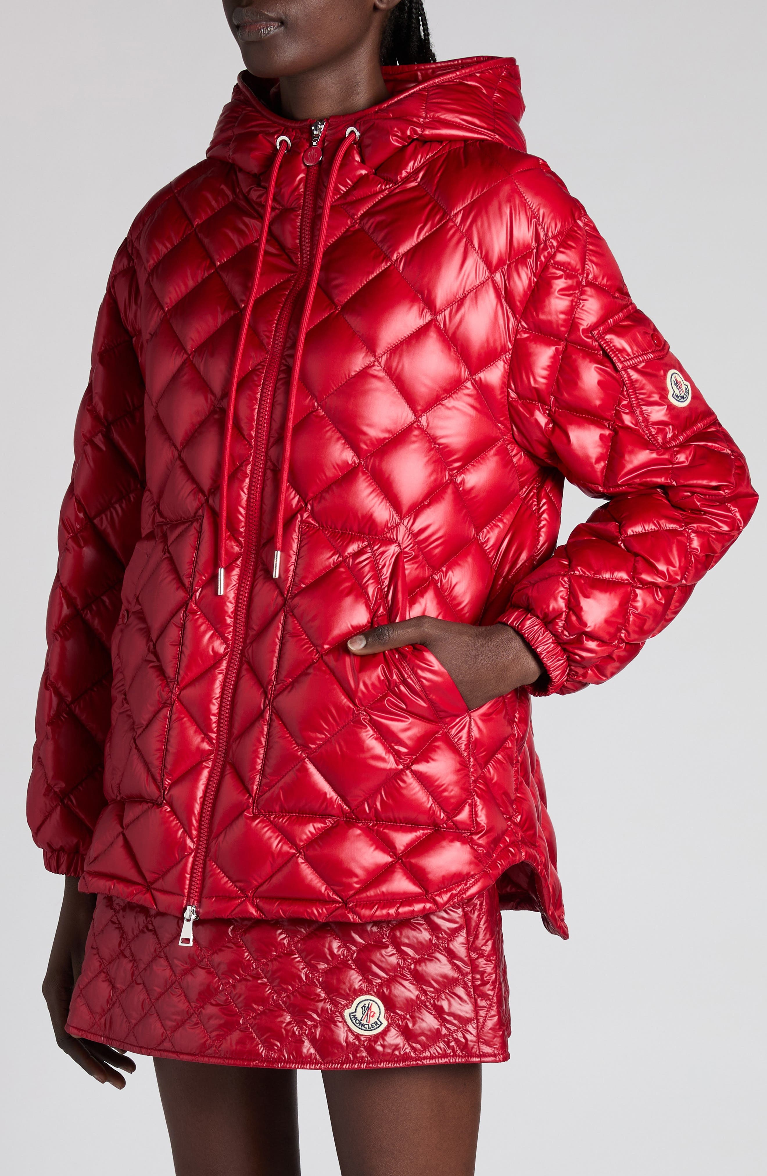 Moncler Diamond Quilted Down Hooded Jacket in Red Auburn at Nordstrom - 5