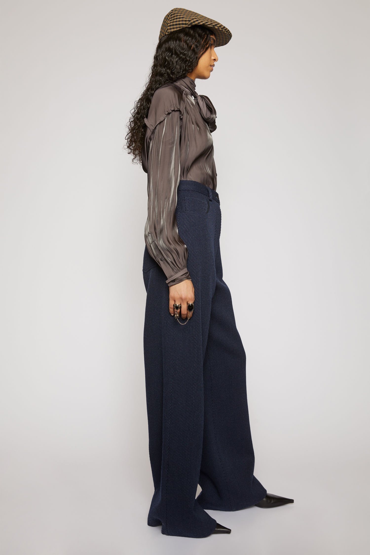 Wide-leg twill trousers navy/black - 3