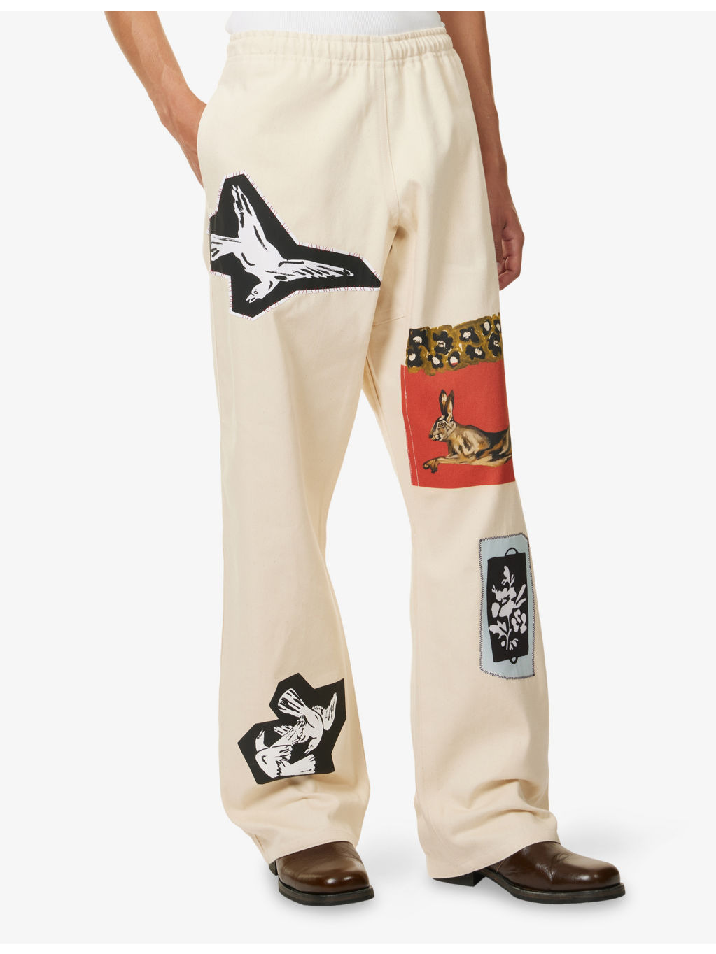 Mixed Media Drawtstring Denim Trousers - 3