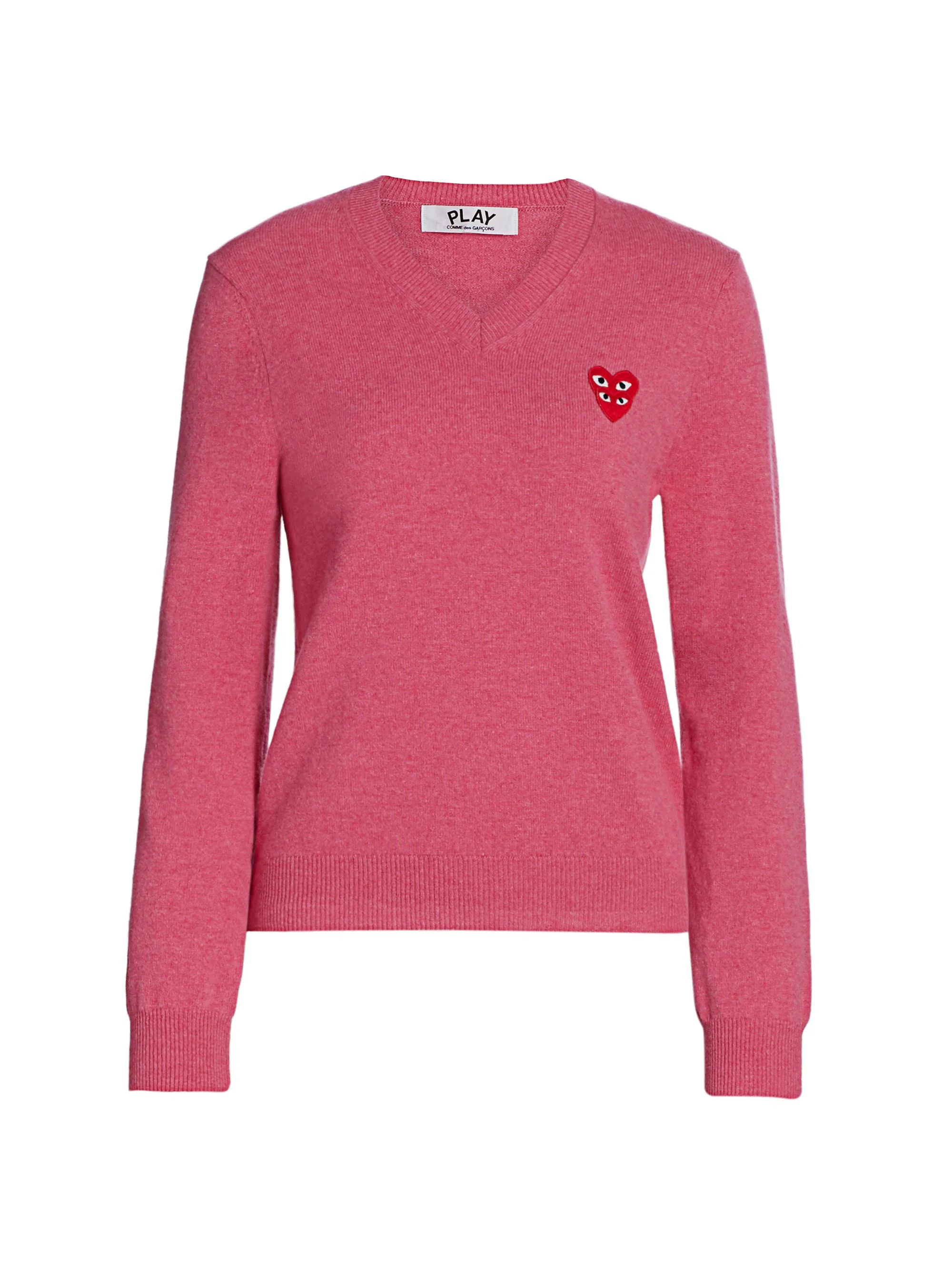 Women's Double Heart V-Neck Pullover - Pink - 1