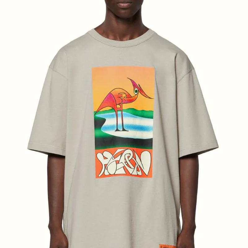 HERON PRESTON SS22 Abstract T-shirt 'Grey Orange' HMAA026S22JER0030920 - 3
