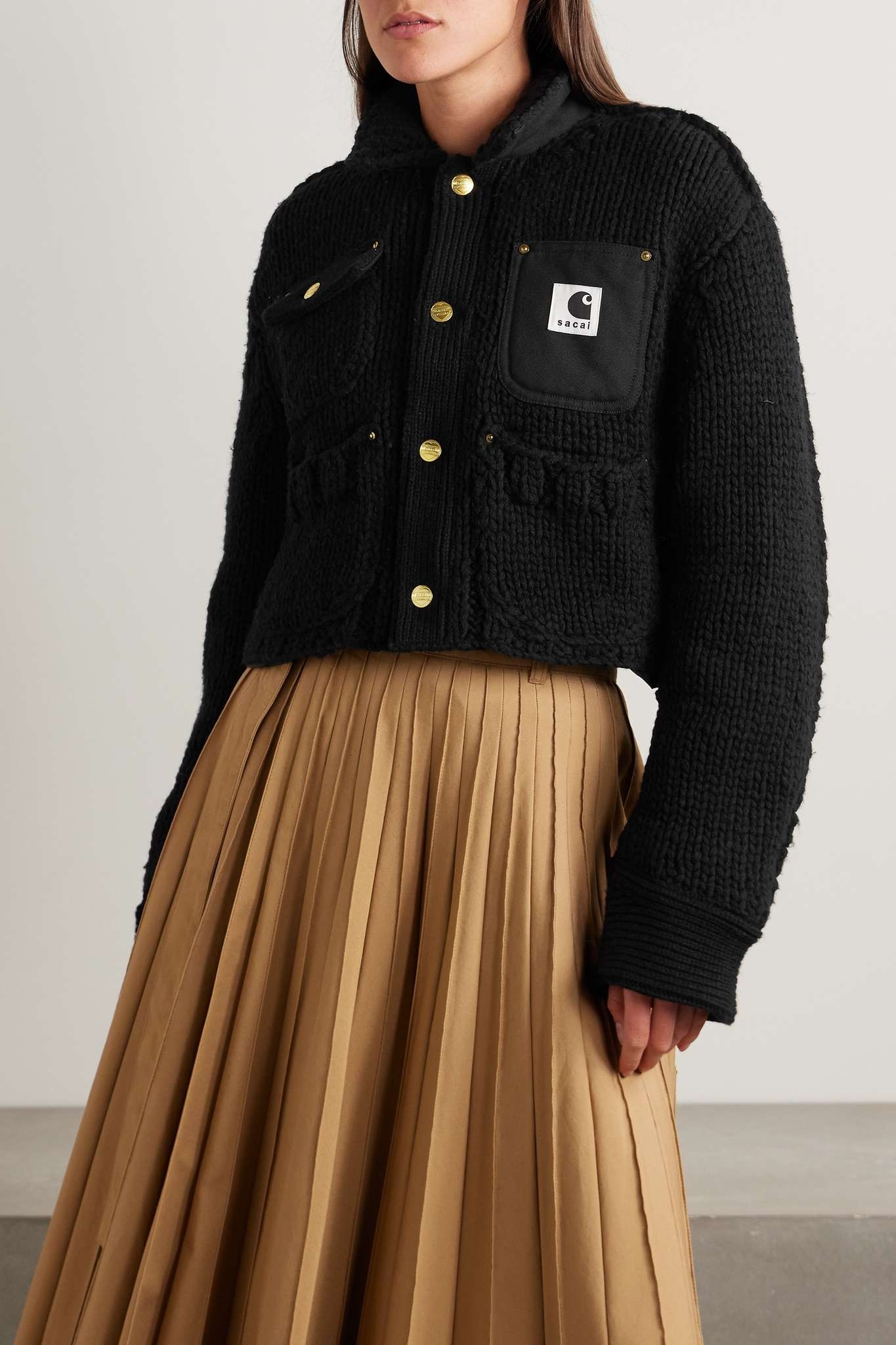 + Carhartt WIP cropped canvas-trimmed ribbed wool-blend jacket - 3