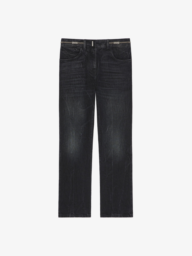 BOOT CUT PANTS IN DENIM WITH CHAINS DETAIL - 1