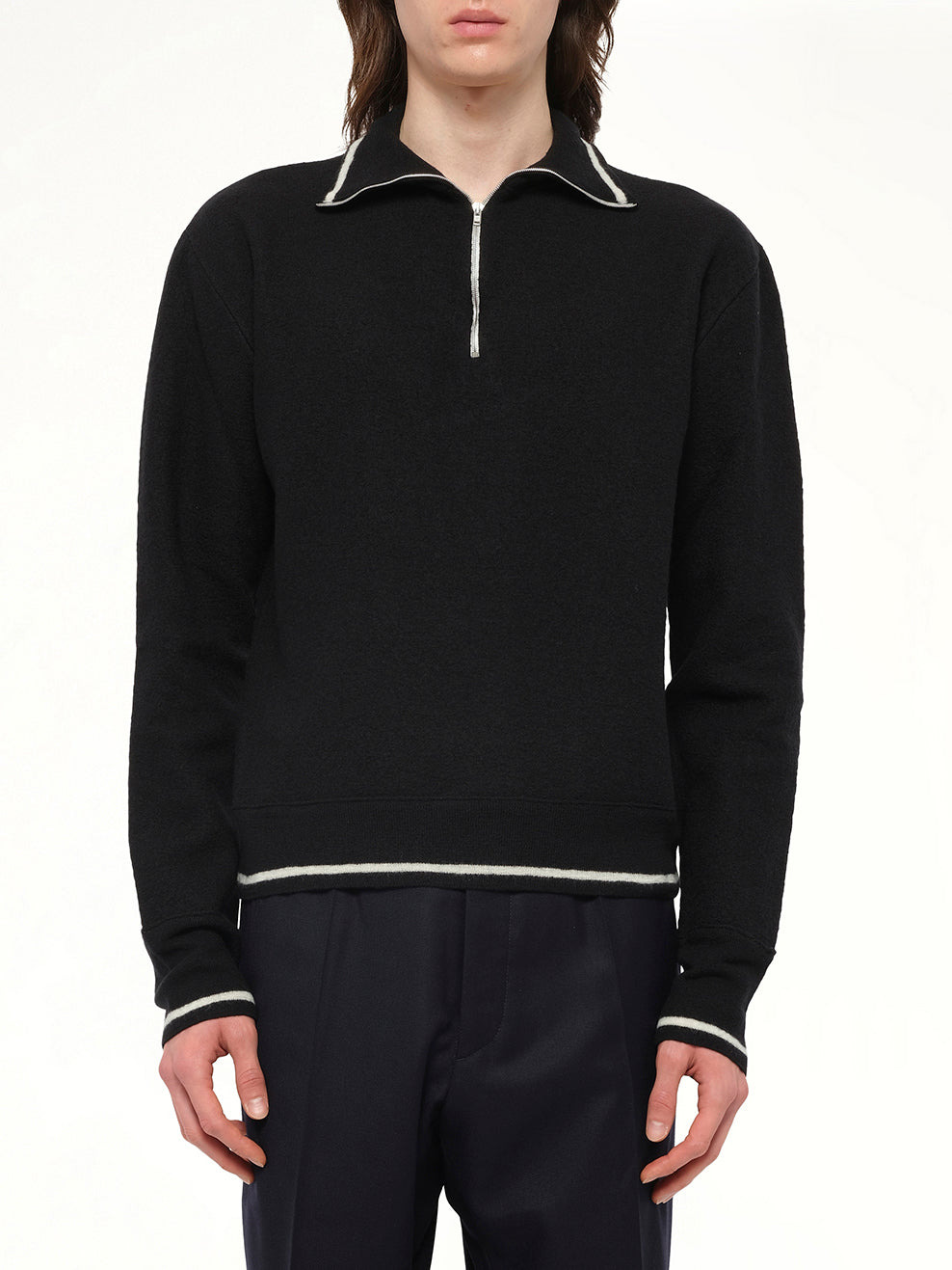Gauge 14 Felted Zip Sweater in Black/Off White - 1