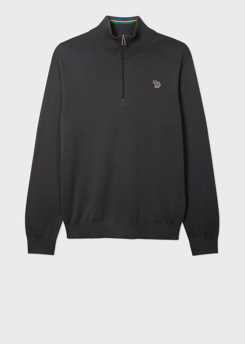 Dark Grey Organic Cotton Half Zip Zebra Logo Sweater 1