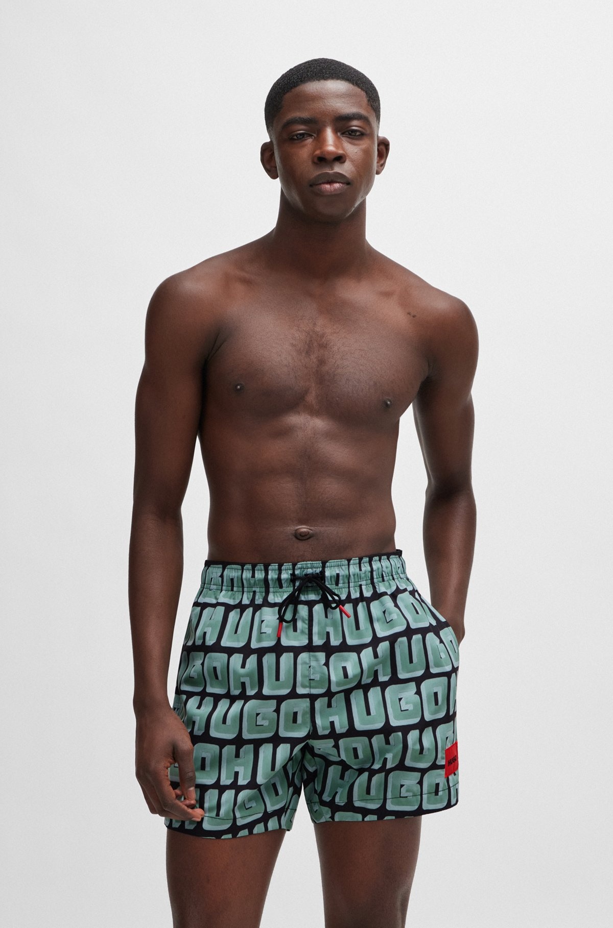 QUICK-DRY SWIM SHORTS WITH ALL-OVER LOGO PRINT - 2