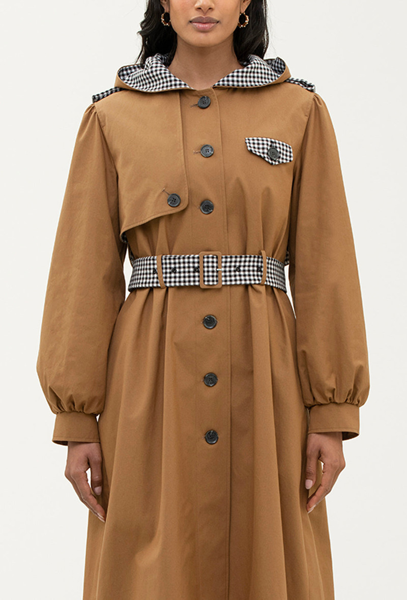 Aspen Trench Coat - Tan/Black Gingham 4