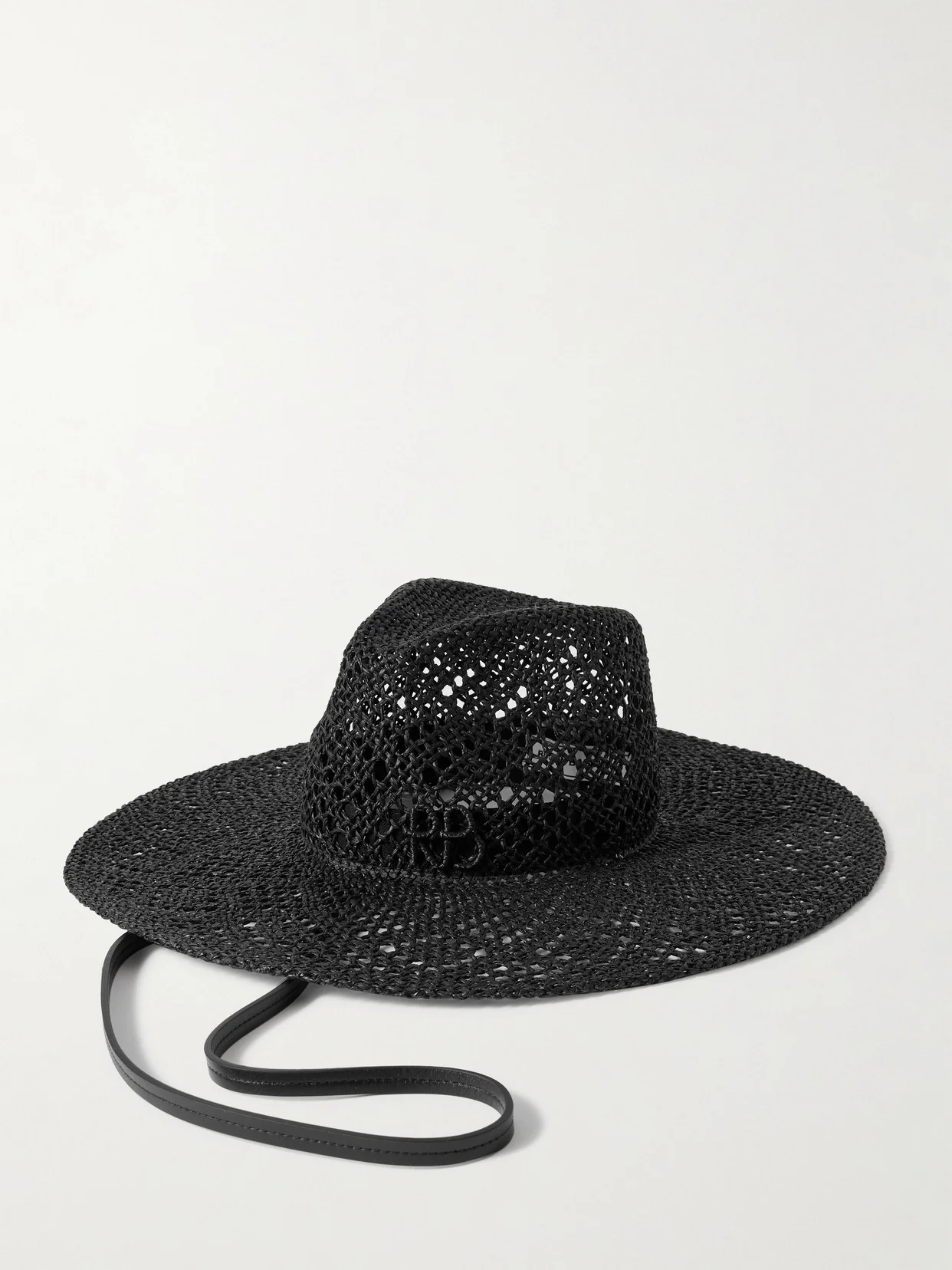 Embroidered Leather-trimmed Straw Hat - 1