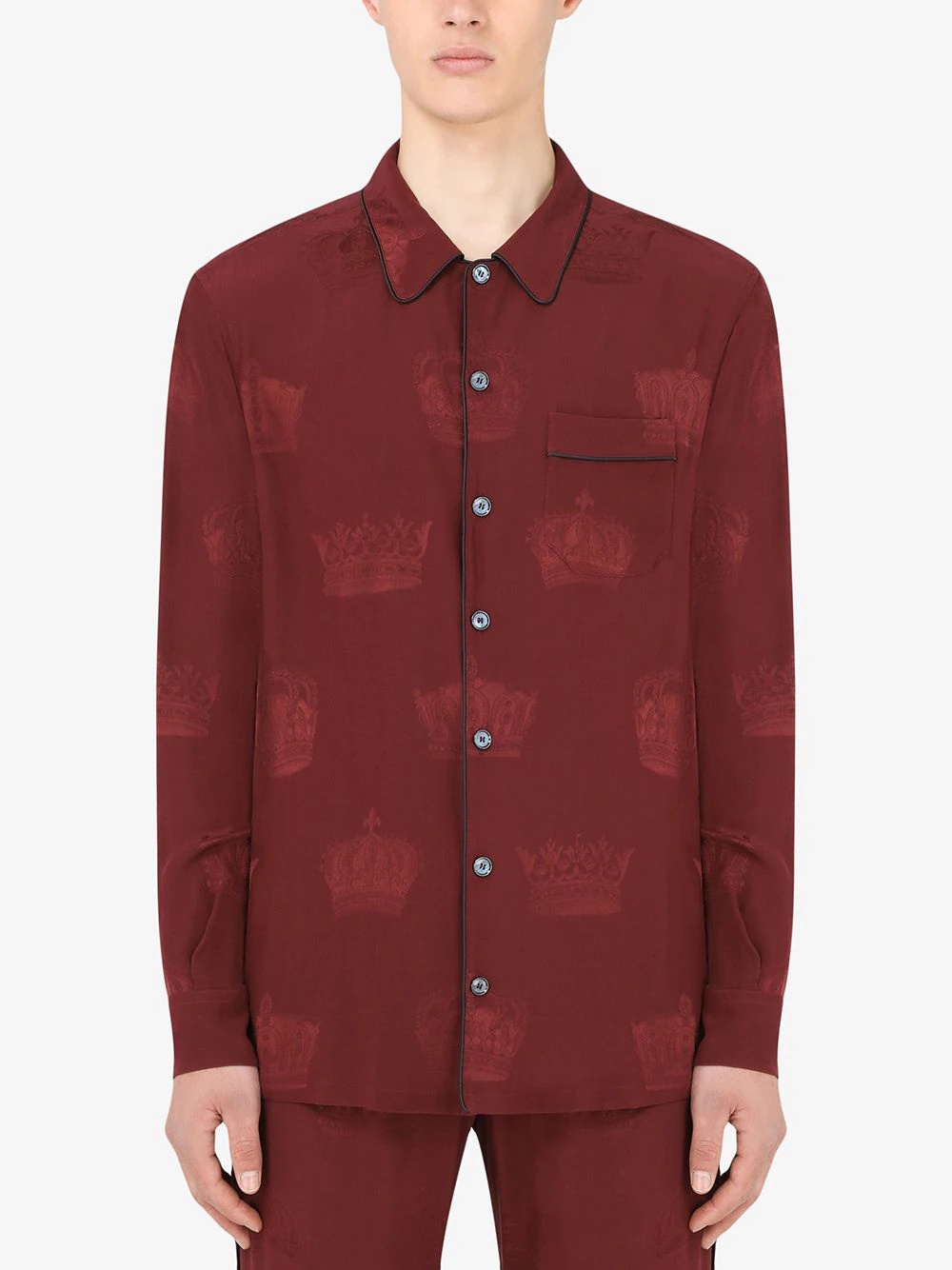 crown-print silk-jacquard shirt - 3