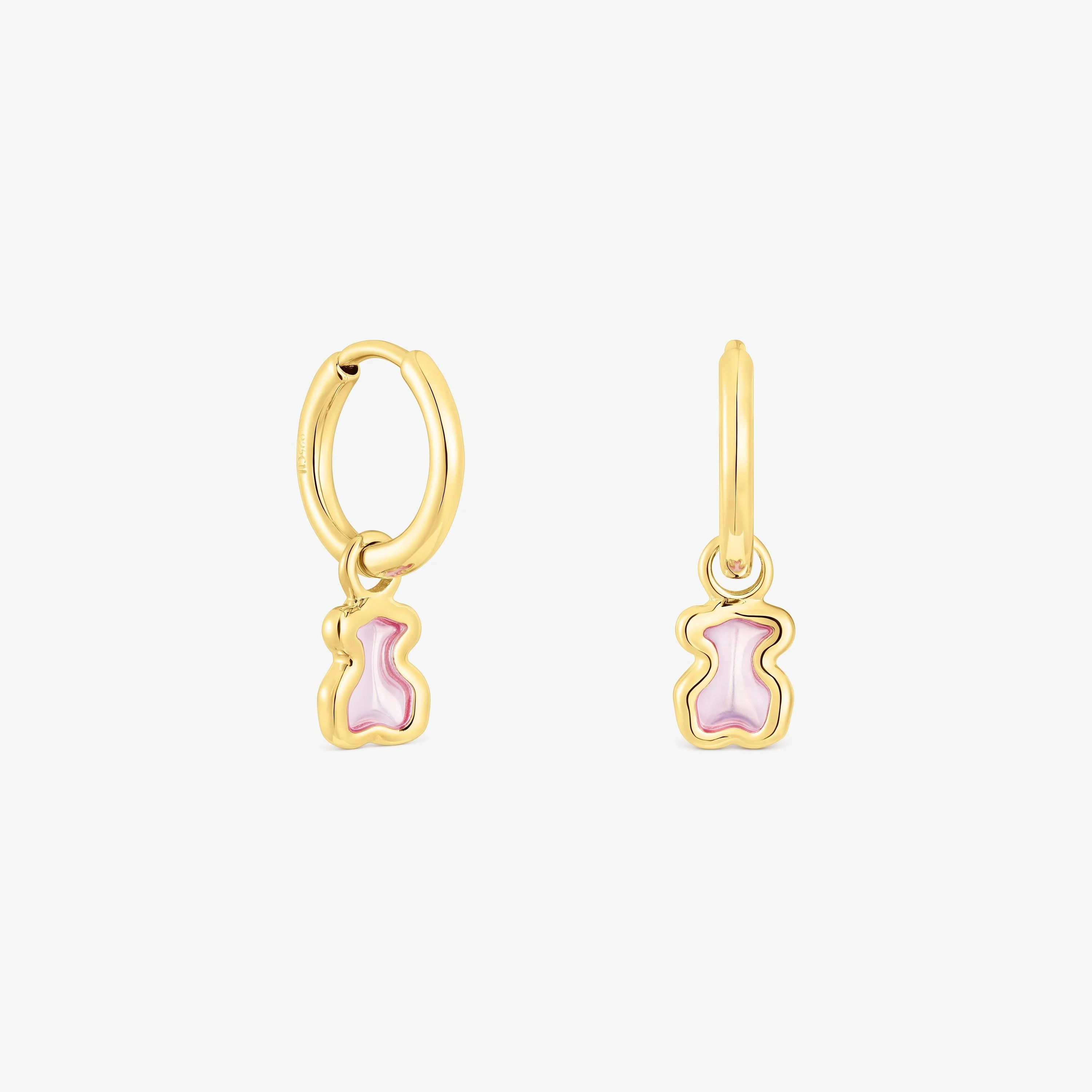 Silver vermeil Gregal pink bear hoop earrings - 1
