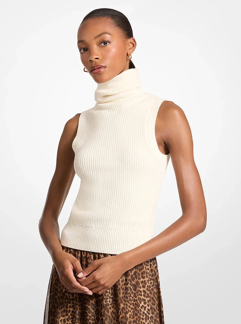 Cotton Blend Sleeveless Turtleneck - 1