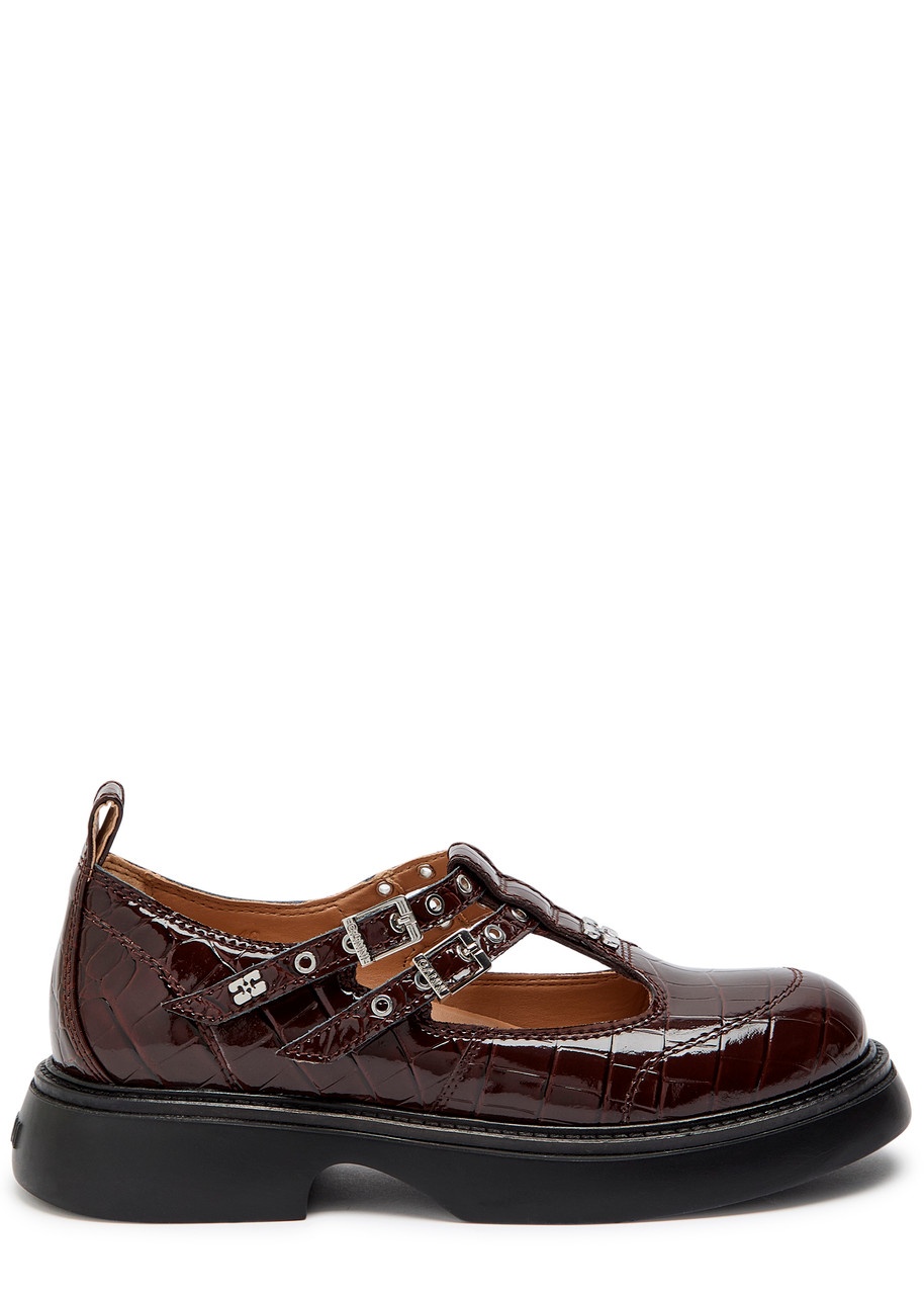 Ganni Everyday Butterfly Crocodile-effect Mary Jane Shoes - 1