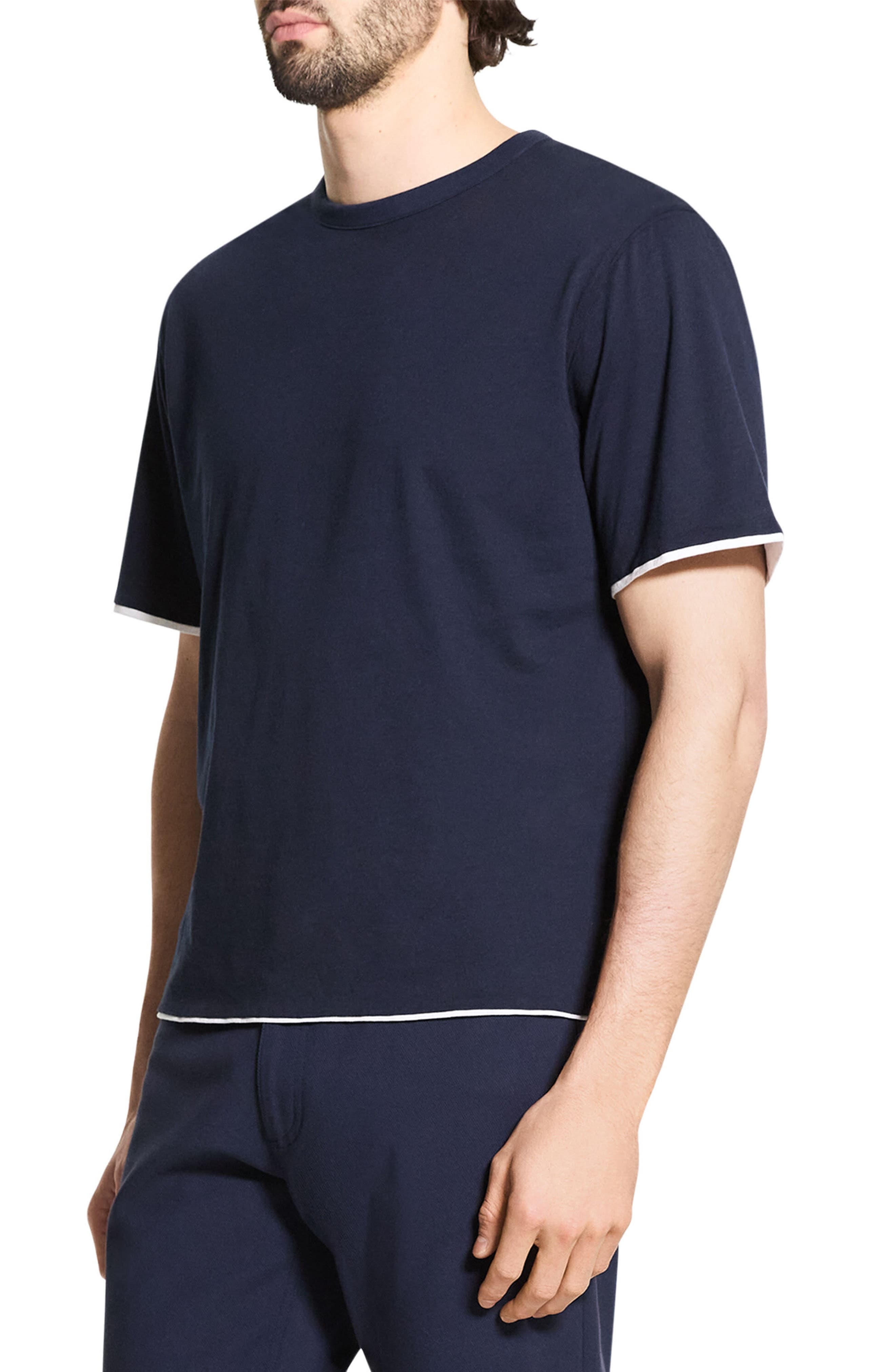 Theory DB Pima Cotton Layered T-Shirt in Baltic/White at Nordstrom - 3