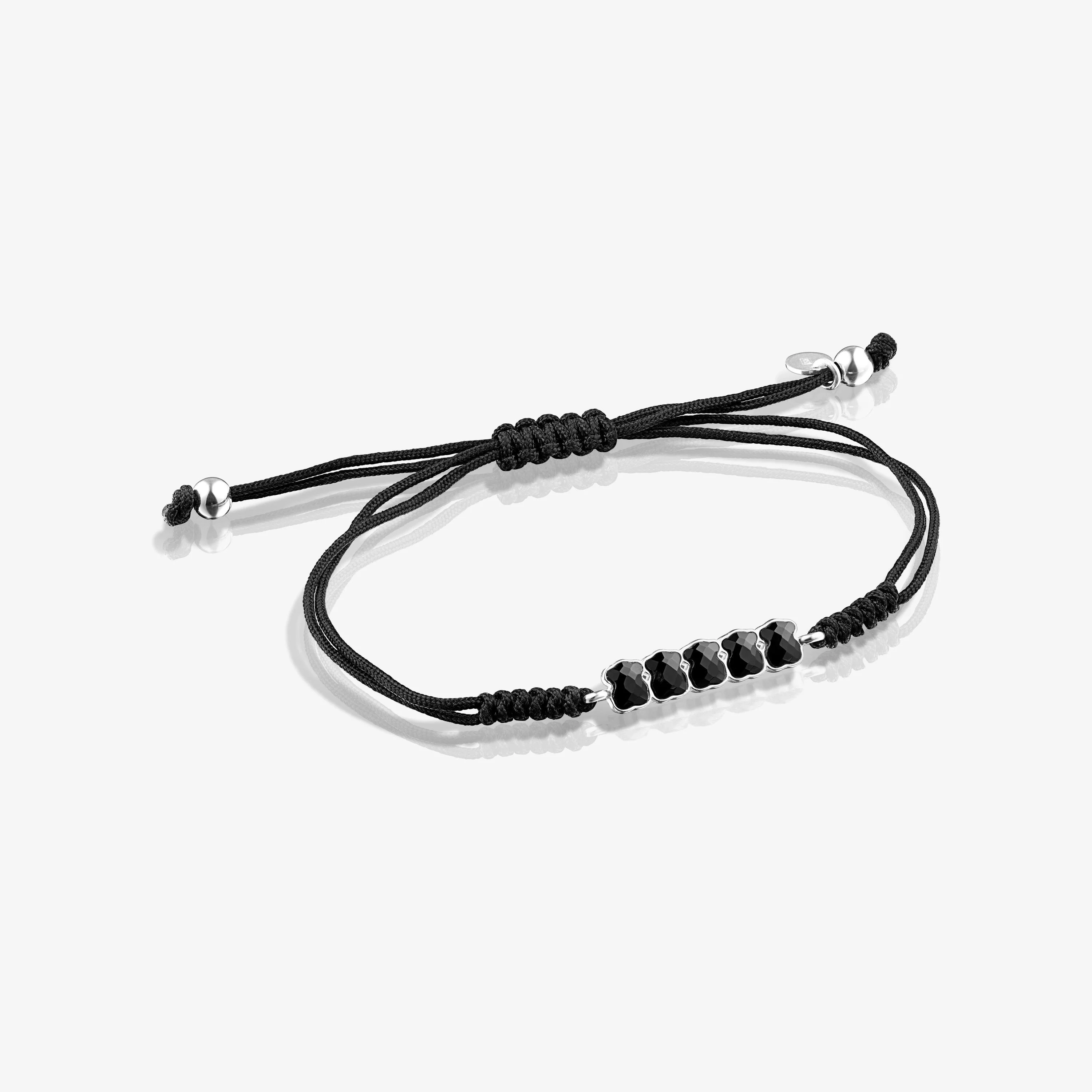 Mini Onix Bracelet in Silver with Onyx and black Cord - 1