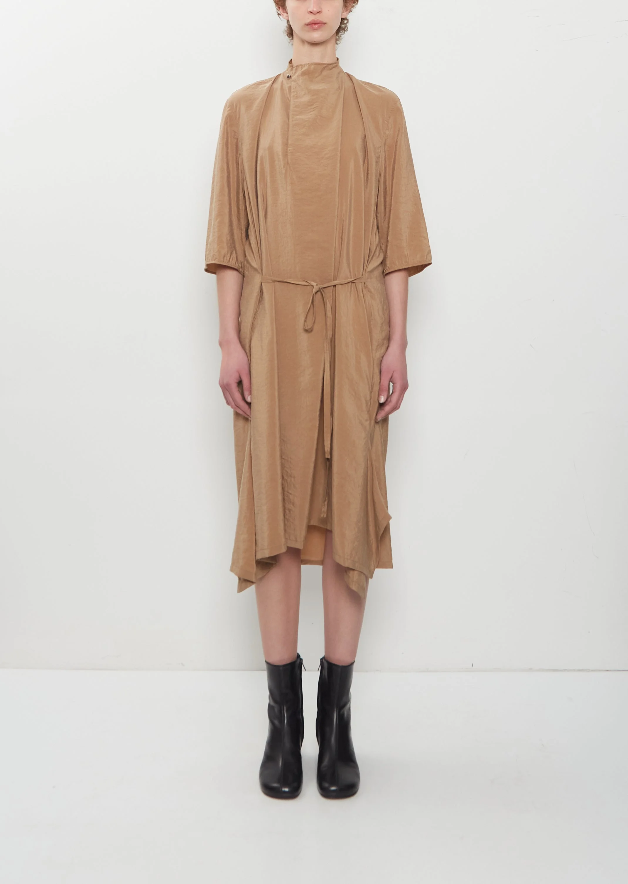 Soft Collar Silk Dress — Toffee - 1