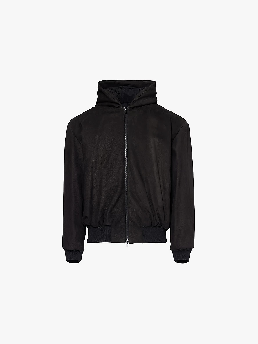 Hooded relaxed-fit leather bomber jacket - 1