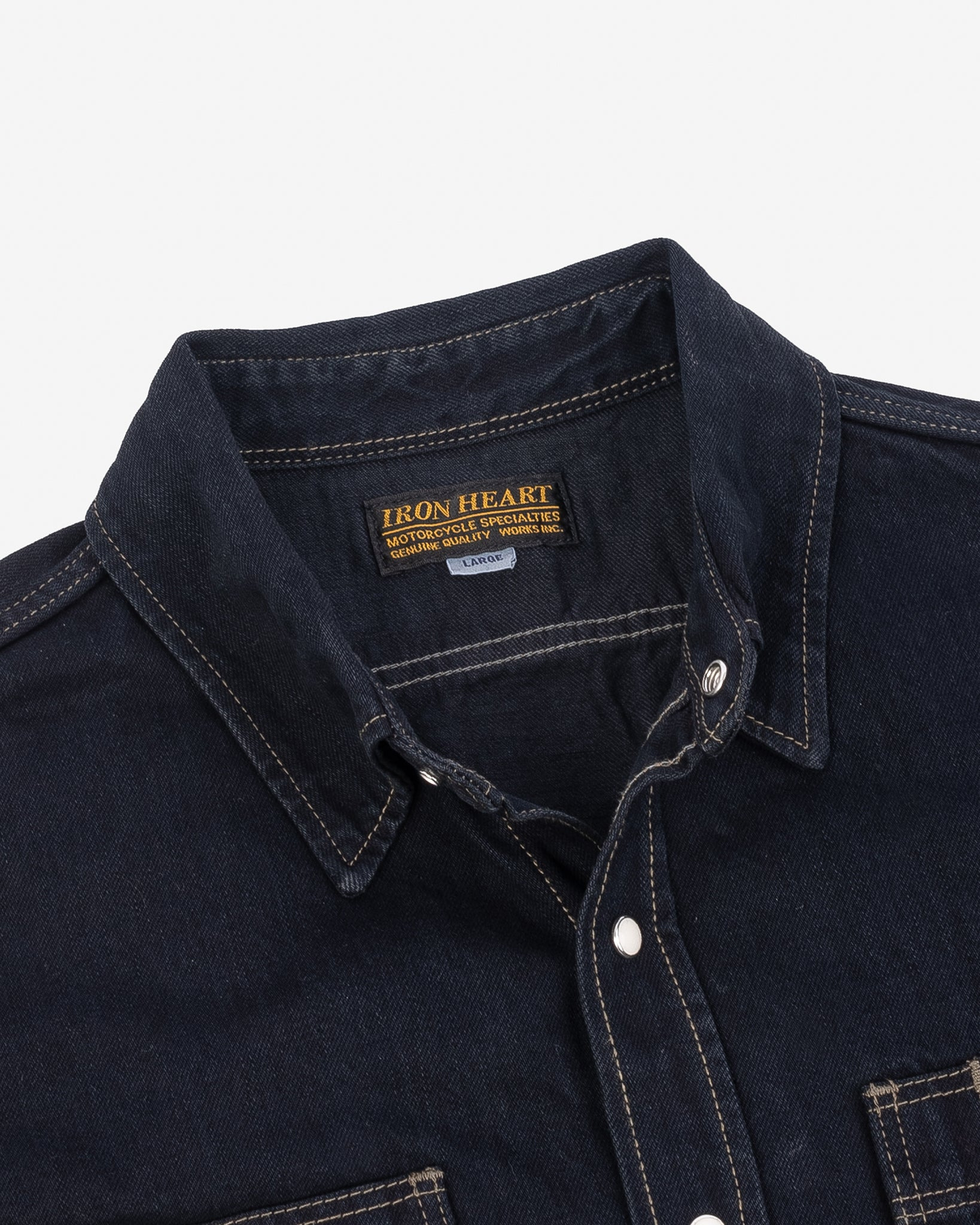 IHSH-326-OD 12oz Selvedge Denim Work Shirt With Snaps - Indigo Overdyed Black - 14