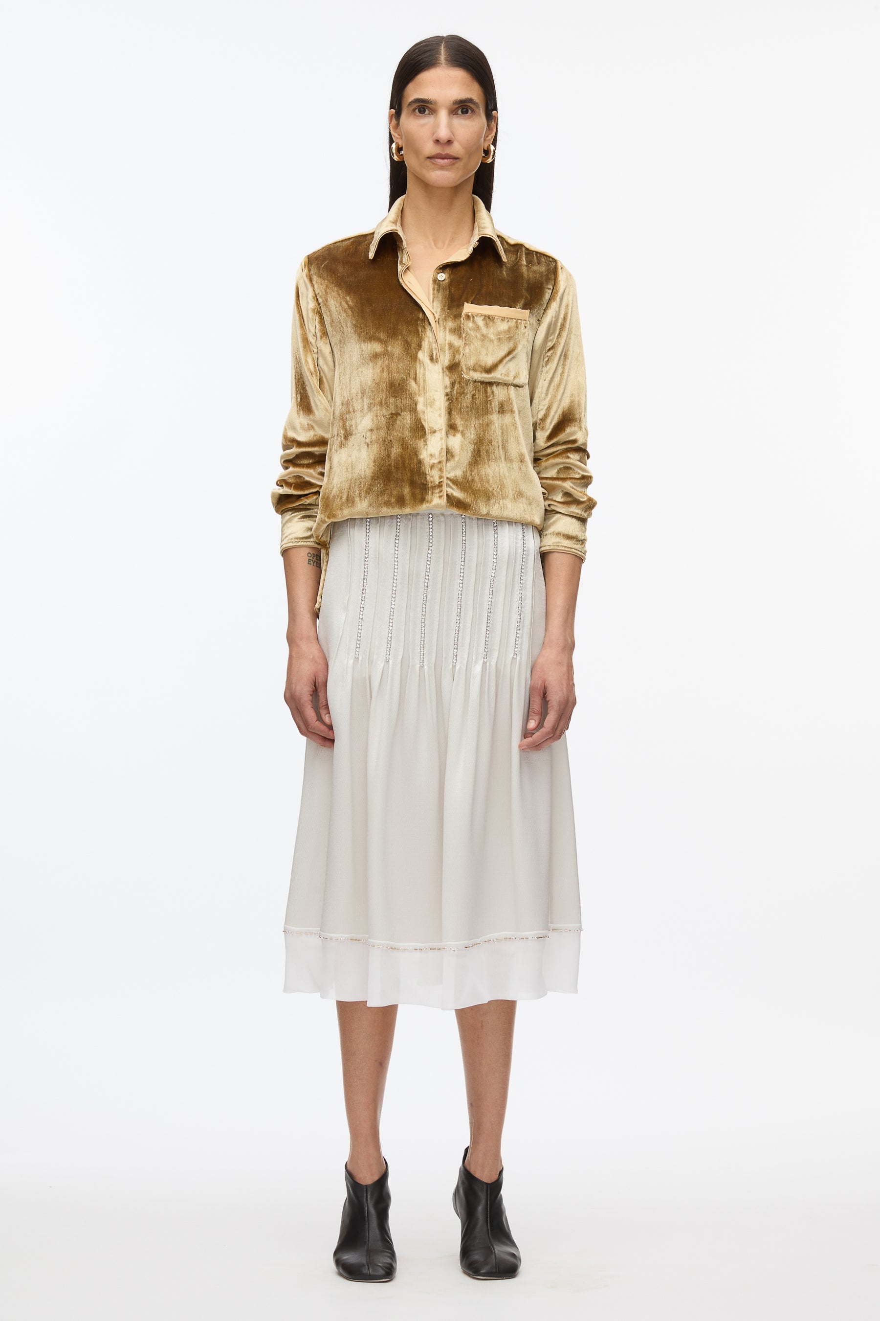 Satin Slip Skirt with Crystal Inlay Embellishment - 1