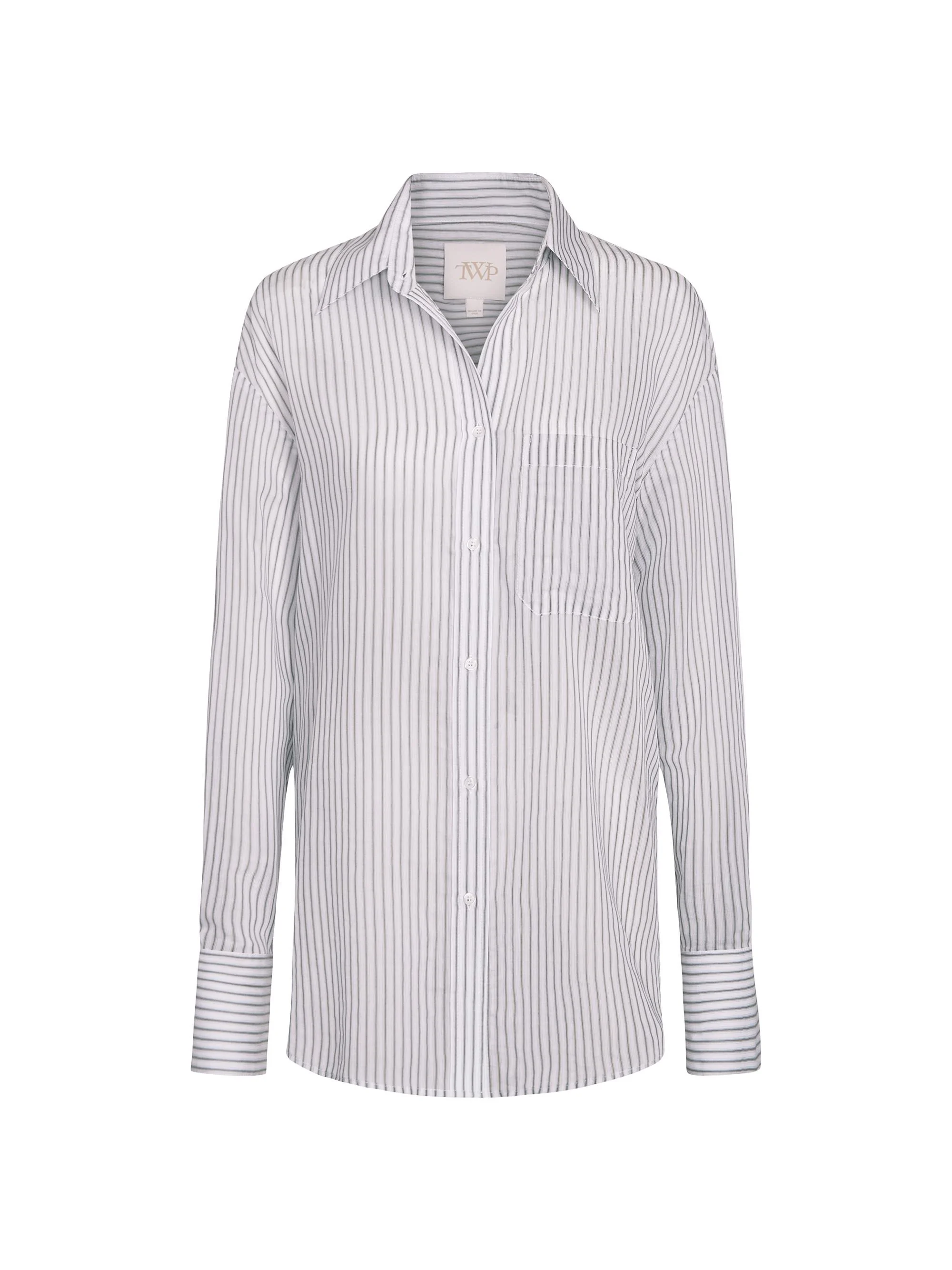Women's Big Joe Stripe Cotton-Silk Shirt - Harbor Grey Multi - 1