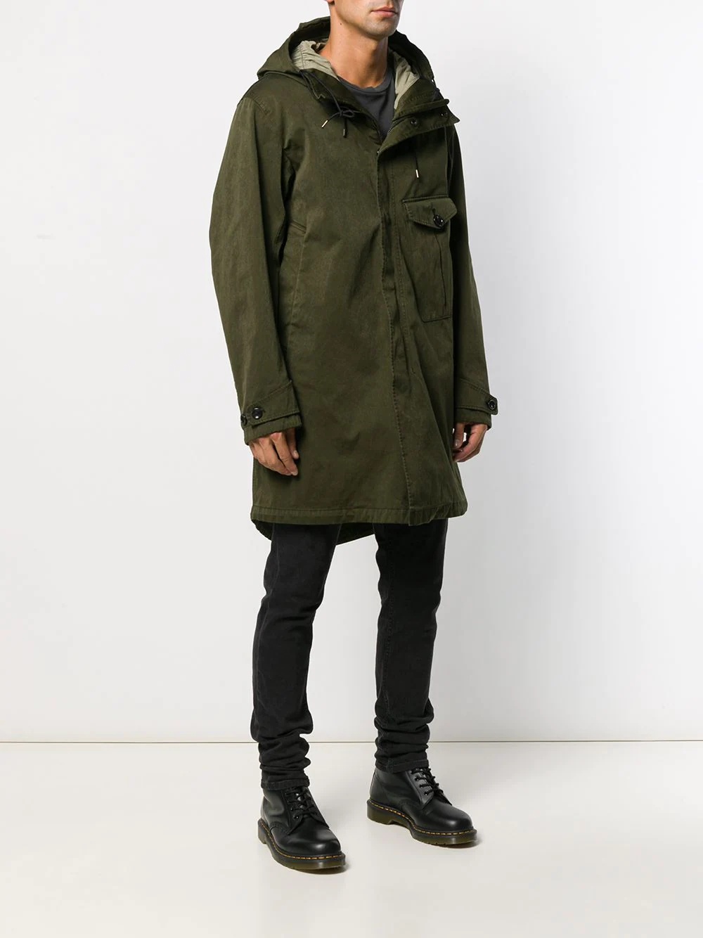 hooded single pocket parka coat - 3