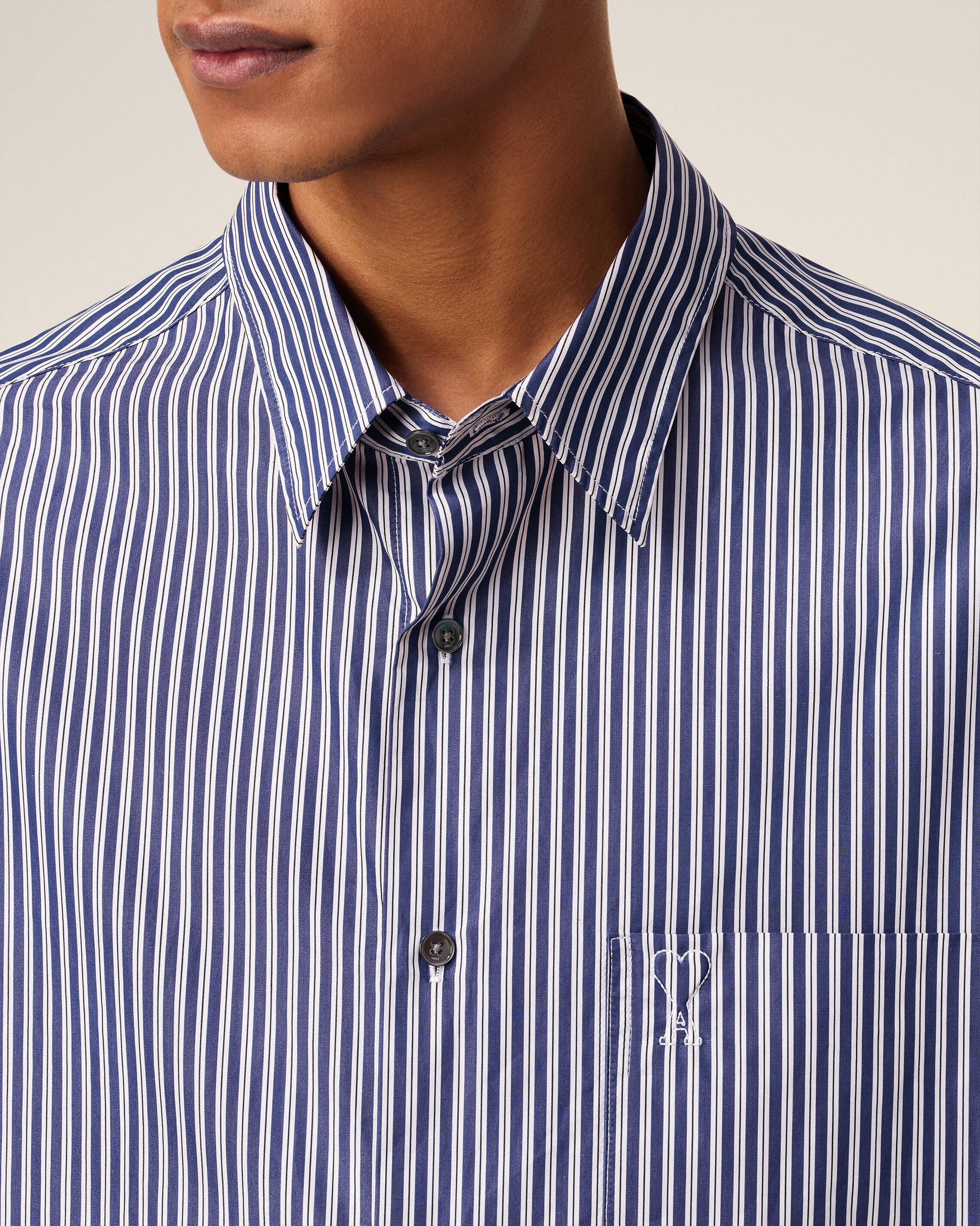 BLUE COTTON EMBOSSED STRIPED AMI DE COEUR BOXY SHIRT - 5