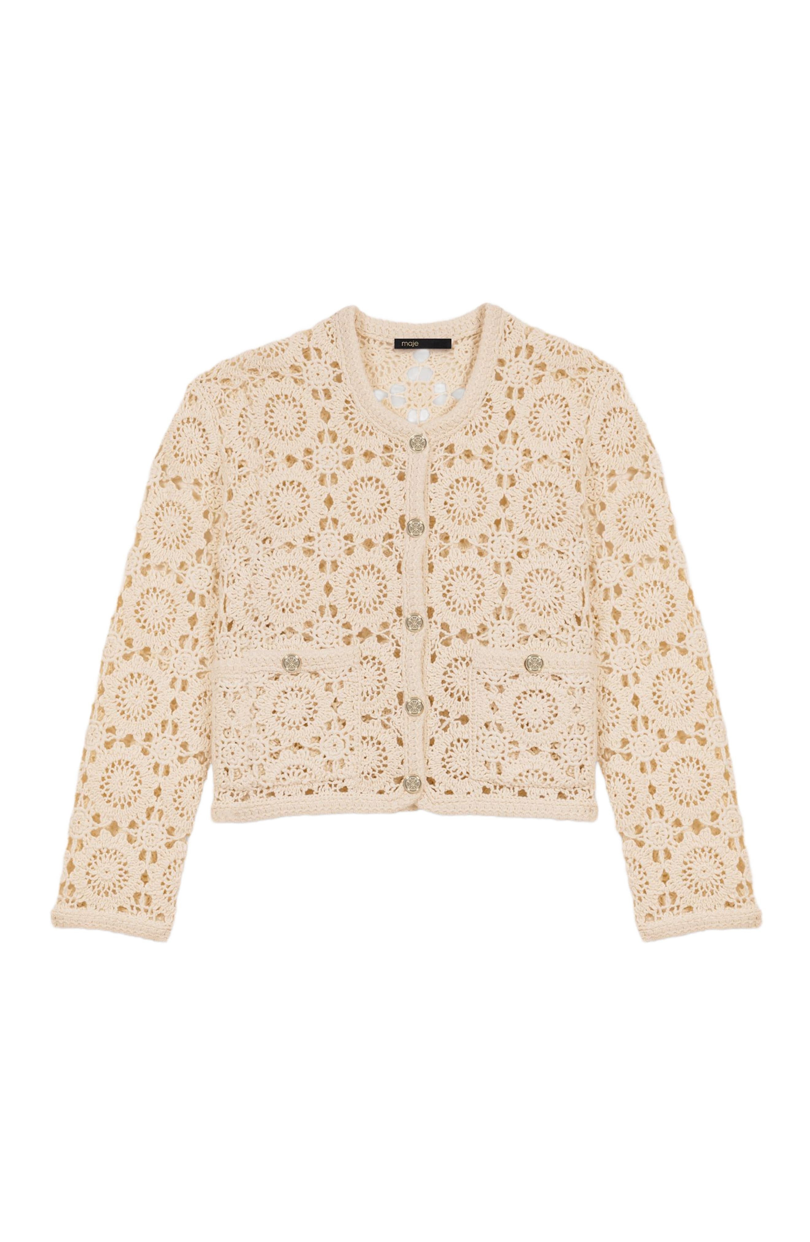 maje Crocheted cropped cardigan in Ecru at Nordstrom - 3