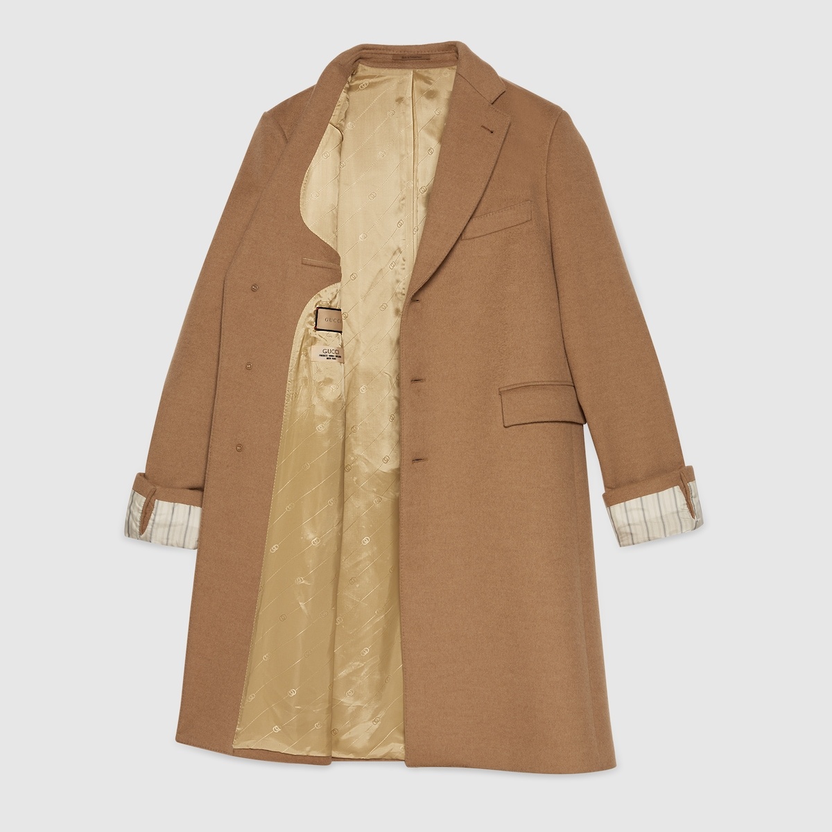Camelhair coat with Gucci cities label - 8
