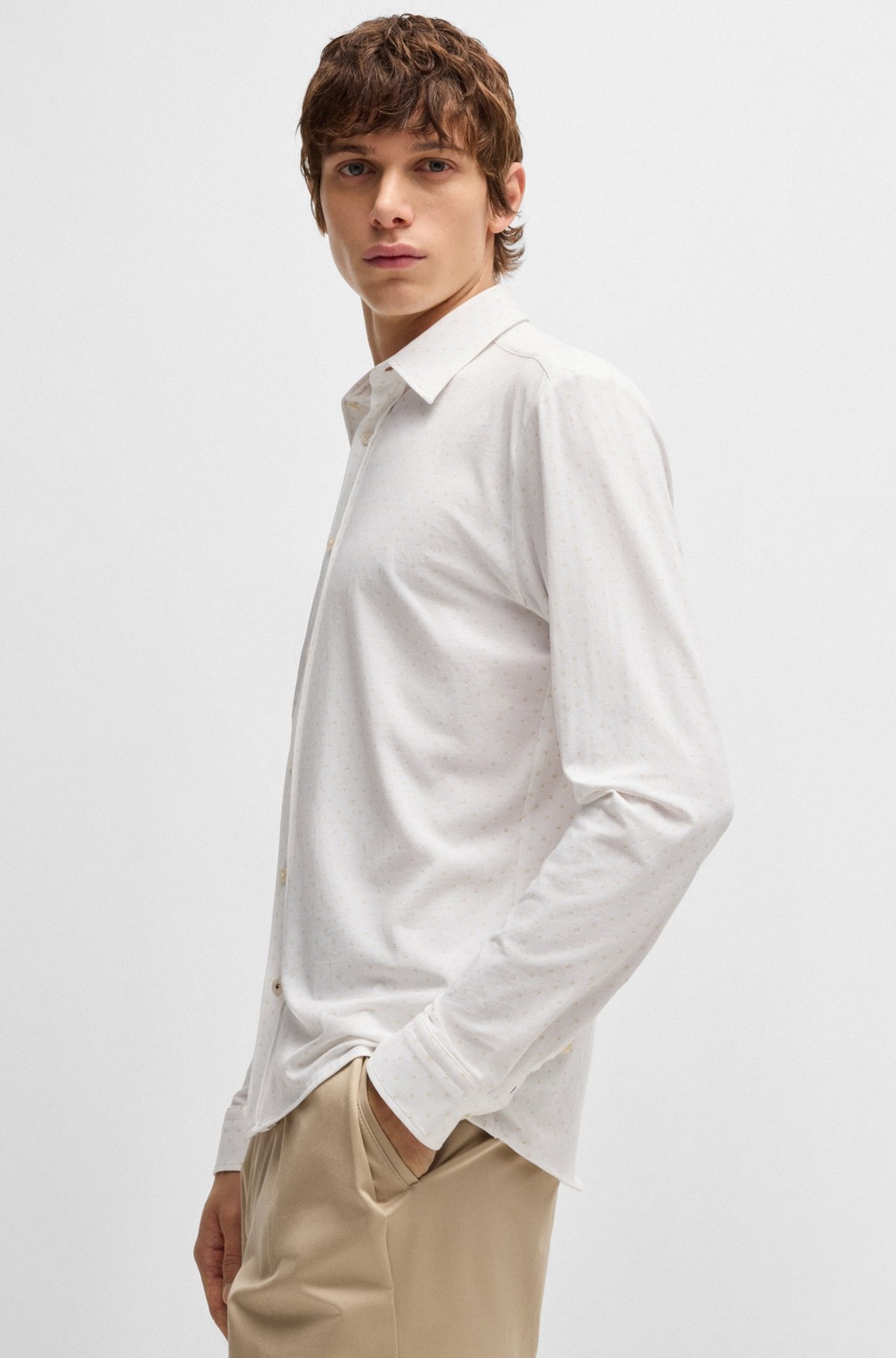 SLIM-FIT SHIRT IN PRINTED STRETCH-COTTON JERSEY - 6