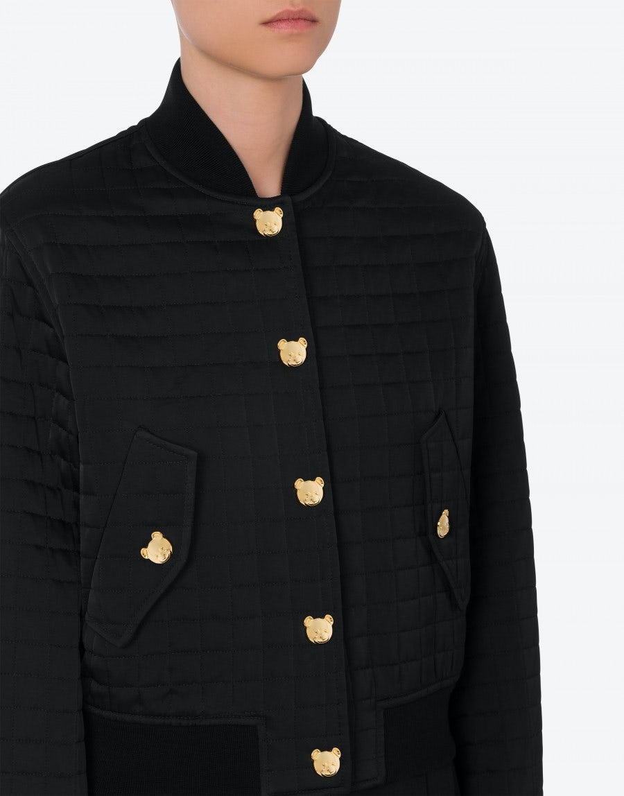 TEDDY BUTTONS QUILTED SATIN BOMBER JACKET - 4