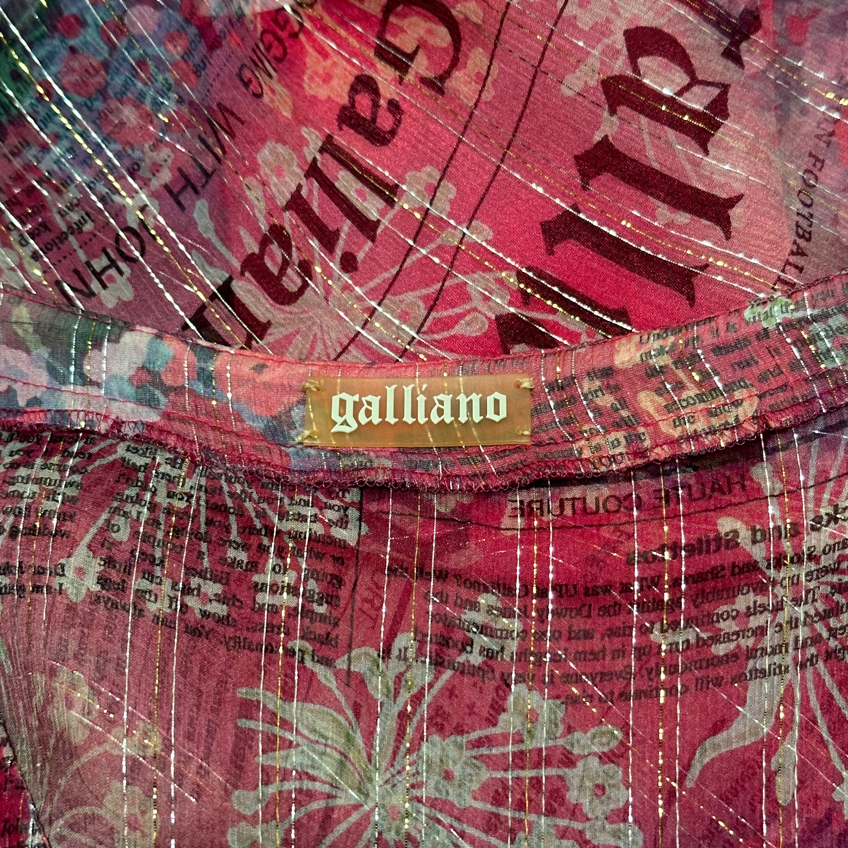 JOHN GALLIANO Floral Newspaper Print Sheer Midi Dress - 5