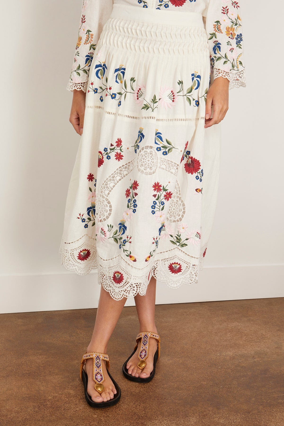 Celia Embroidery Midi Skirt in Cream - 3