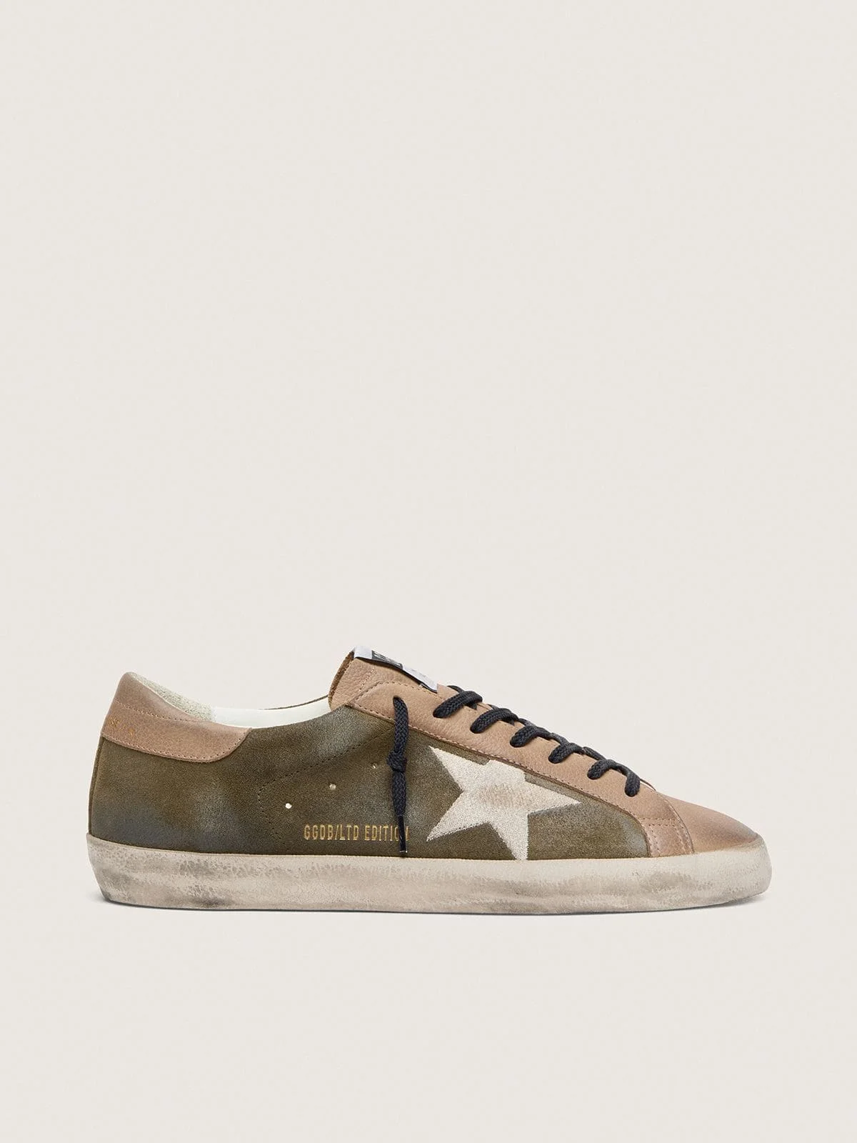 Men’s Super-Star LTD in olive-green suede with cream embroidered star - 1