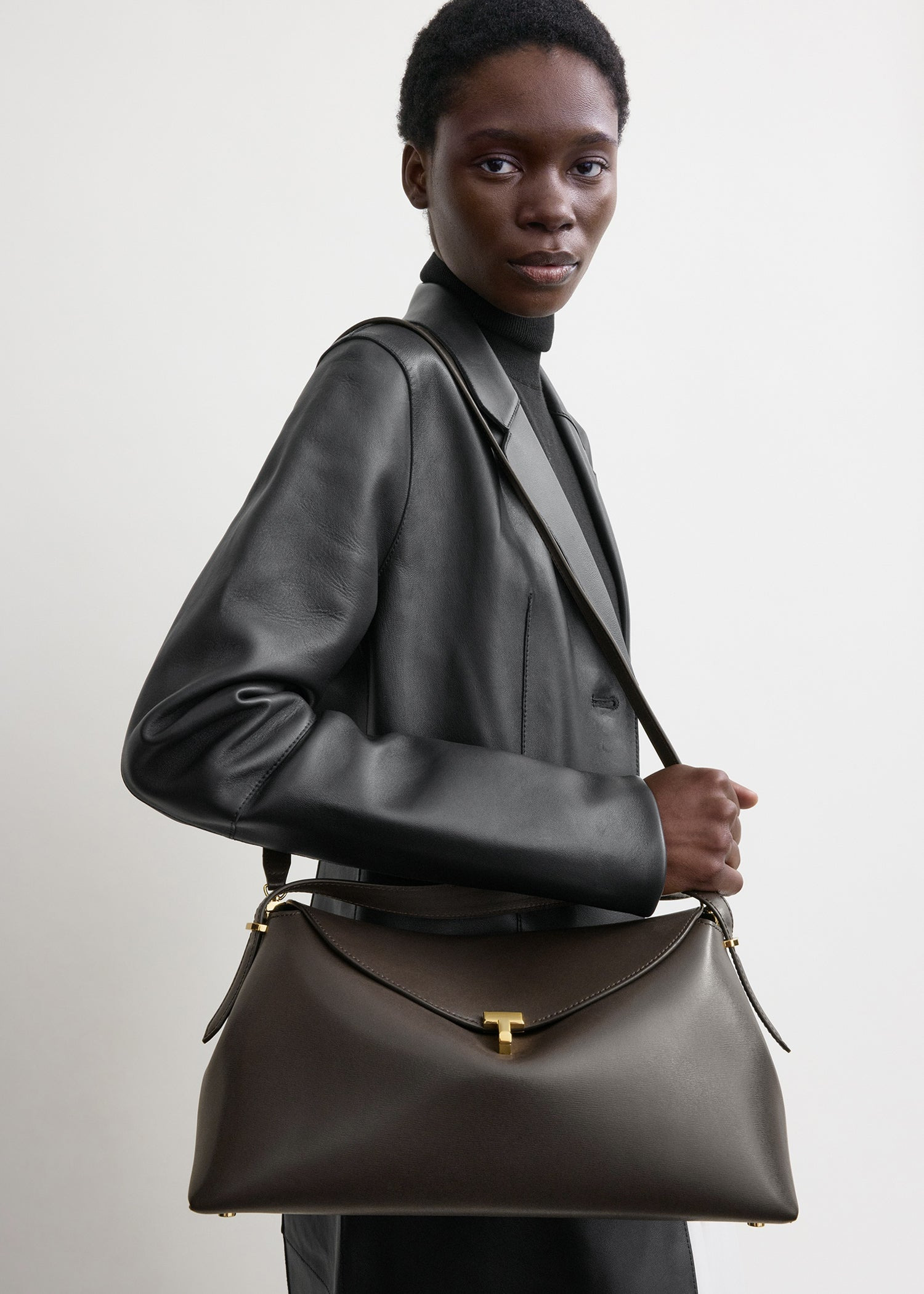 T-Lock leather top handle bark - 3