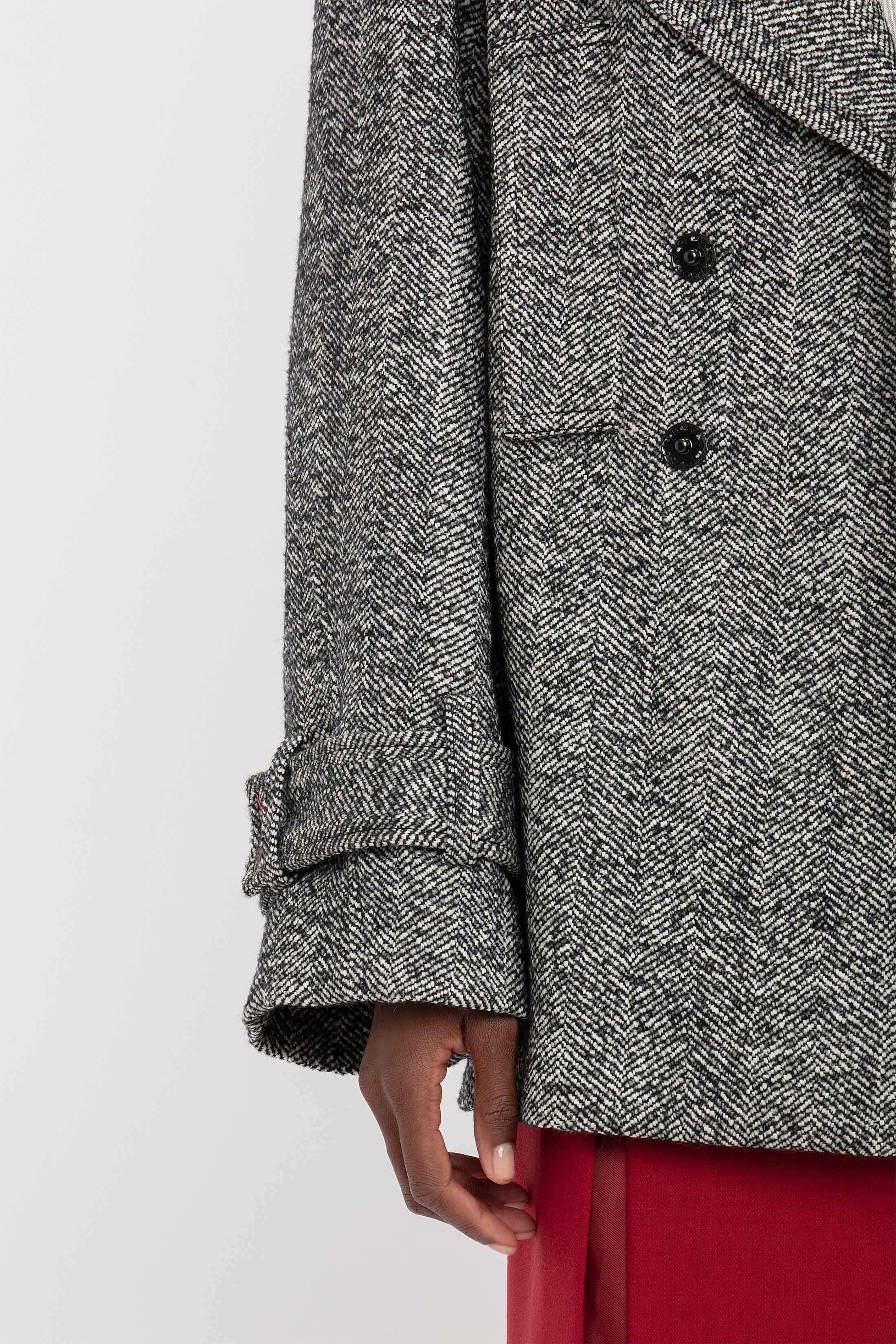 Oversized Pea Coat In Monochrome - 6