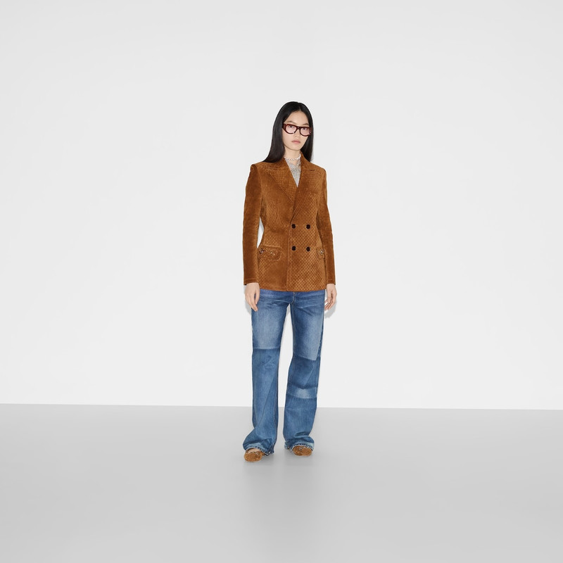 GUCCI GG suede double-breasted jacket outlook