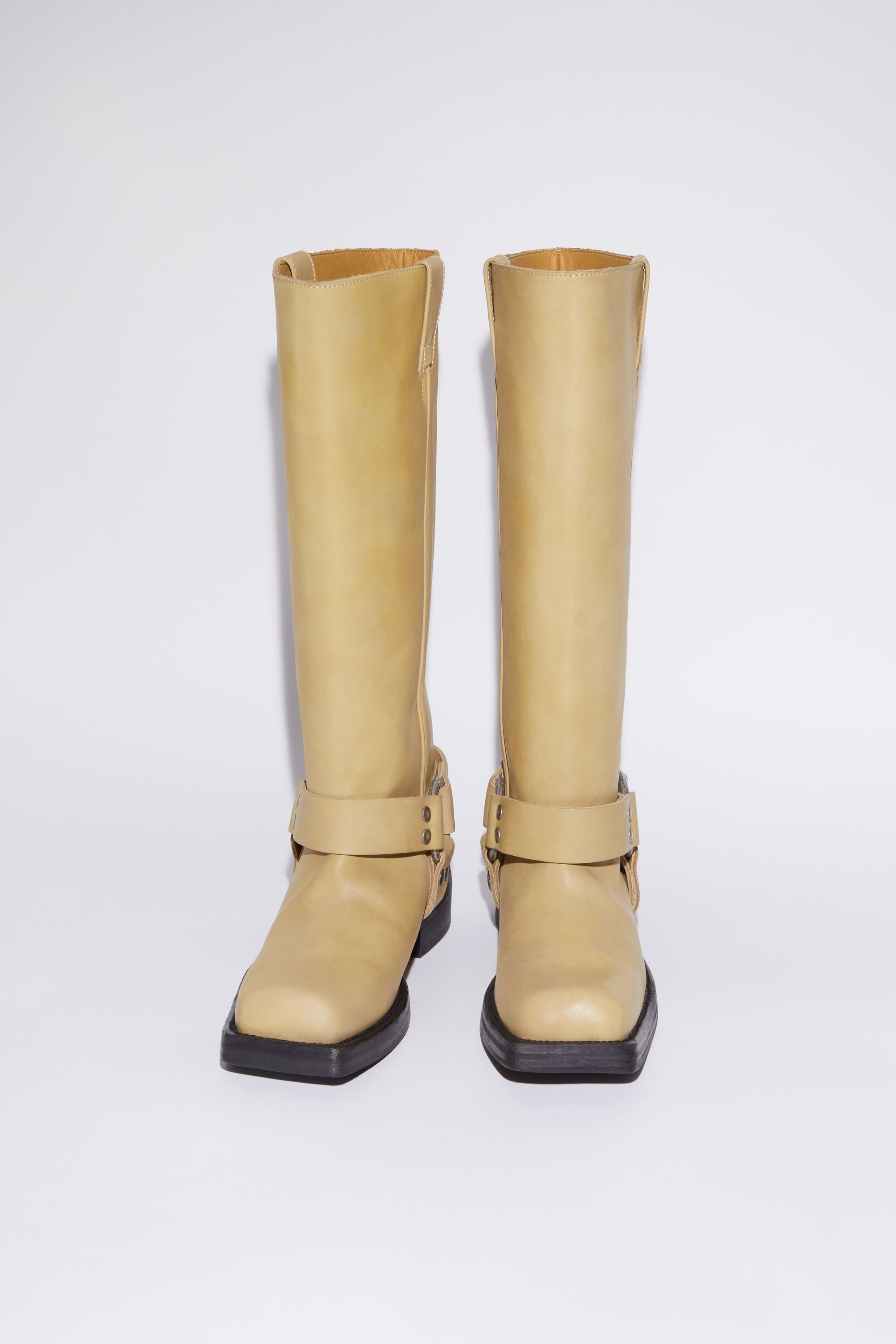Leather buckle boots - Light beige - 3