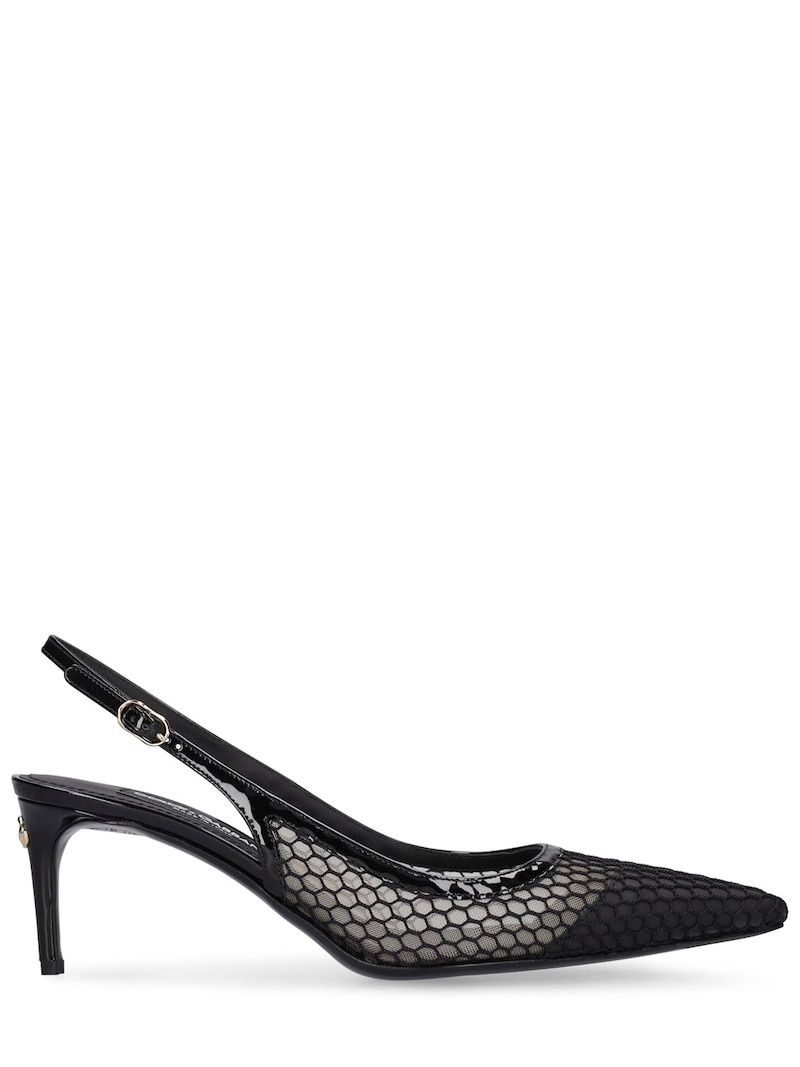 60mm Leather & mesh slingback pumps - 1