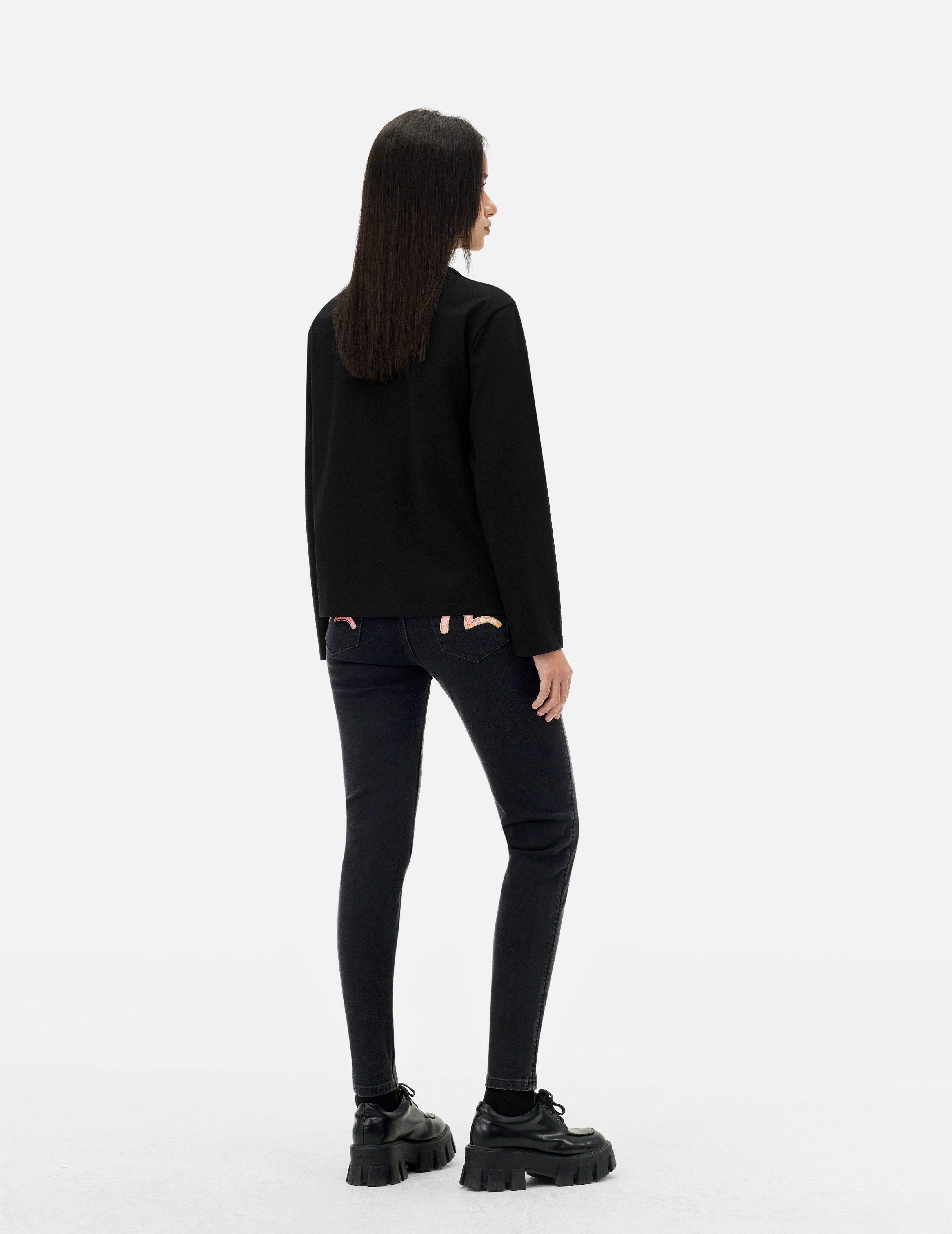 Brocade Seagull Embroidery Regular Fit Long-Sleeve T-shirt - 4