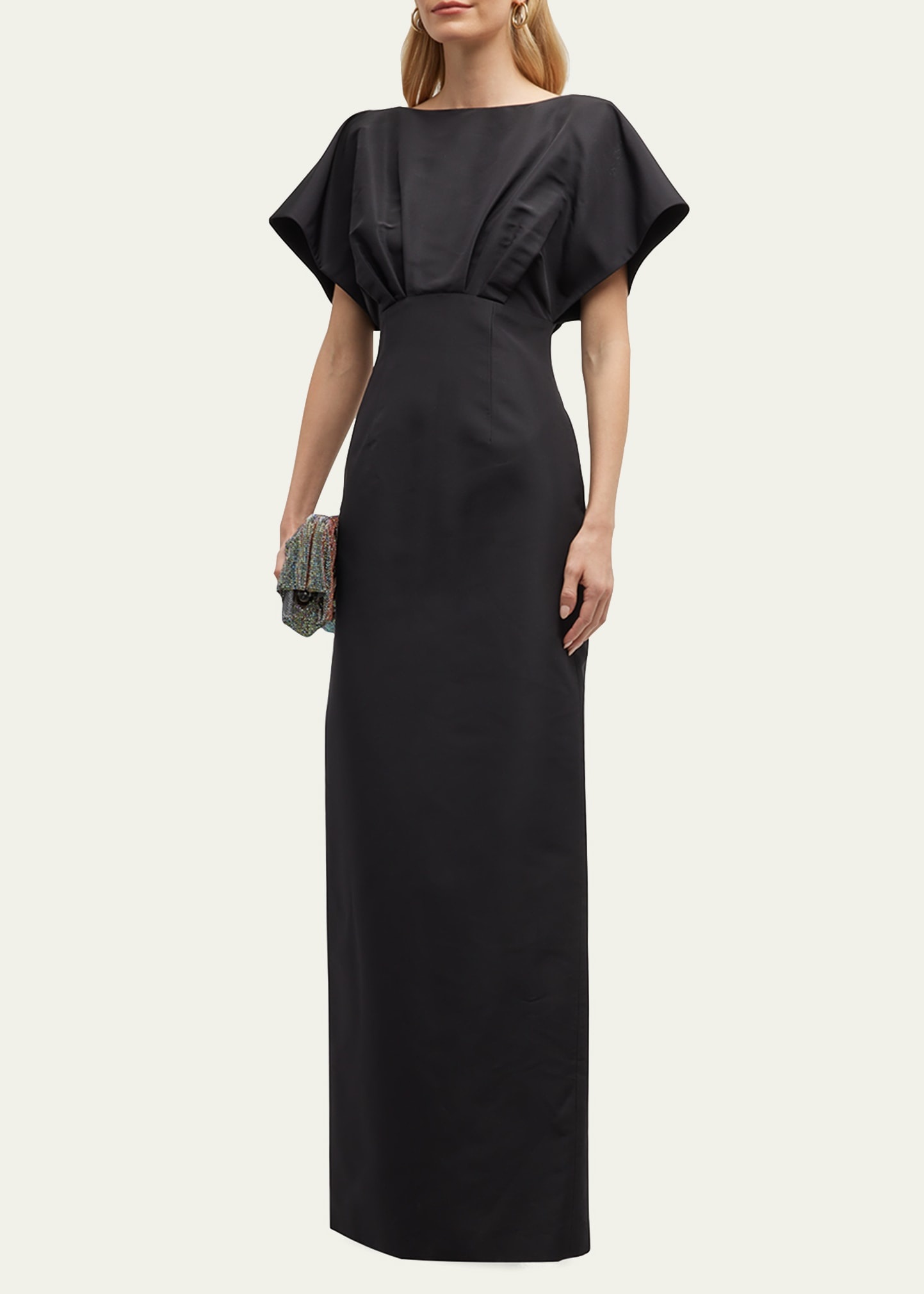 Silk Column Gown with Fan Bodice - 2